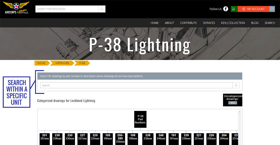Members can utilize the search bar located in any unit that contains engineering drawings, to search for part numbers and keywords within that specific unit.