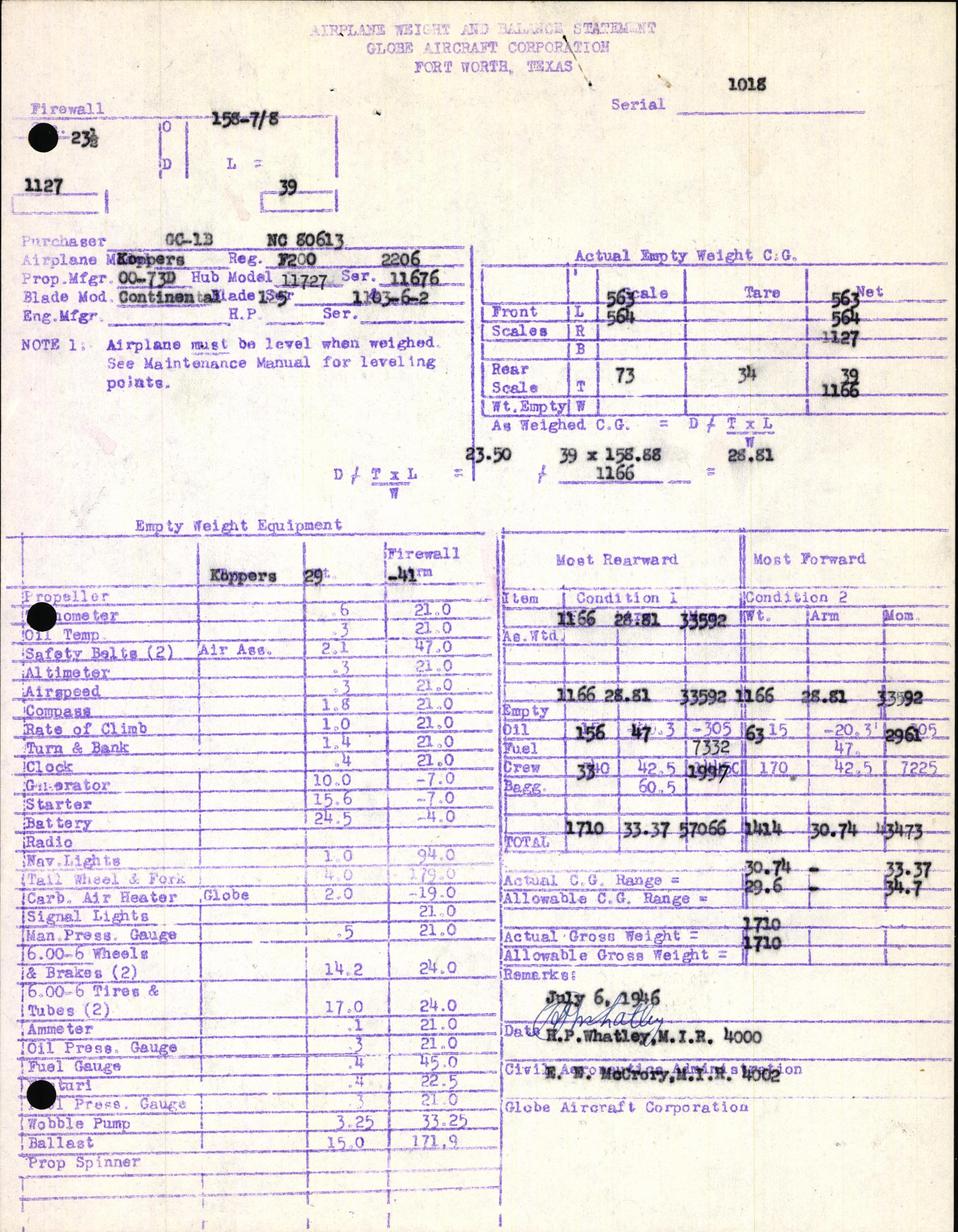 Sample page 5 from AirCorps Library document: Technical Information for Serial Number 1018
