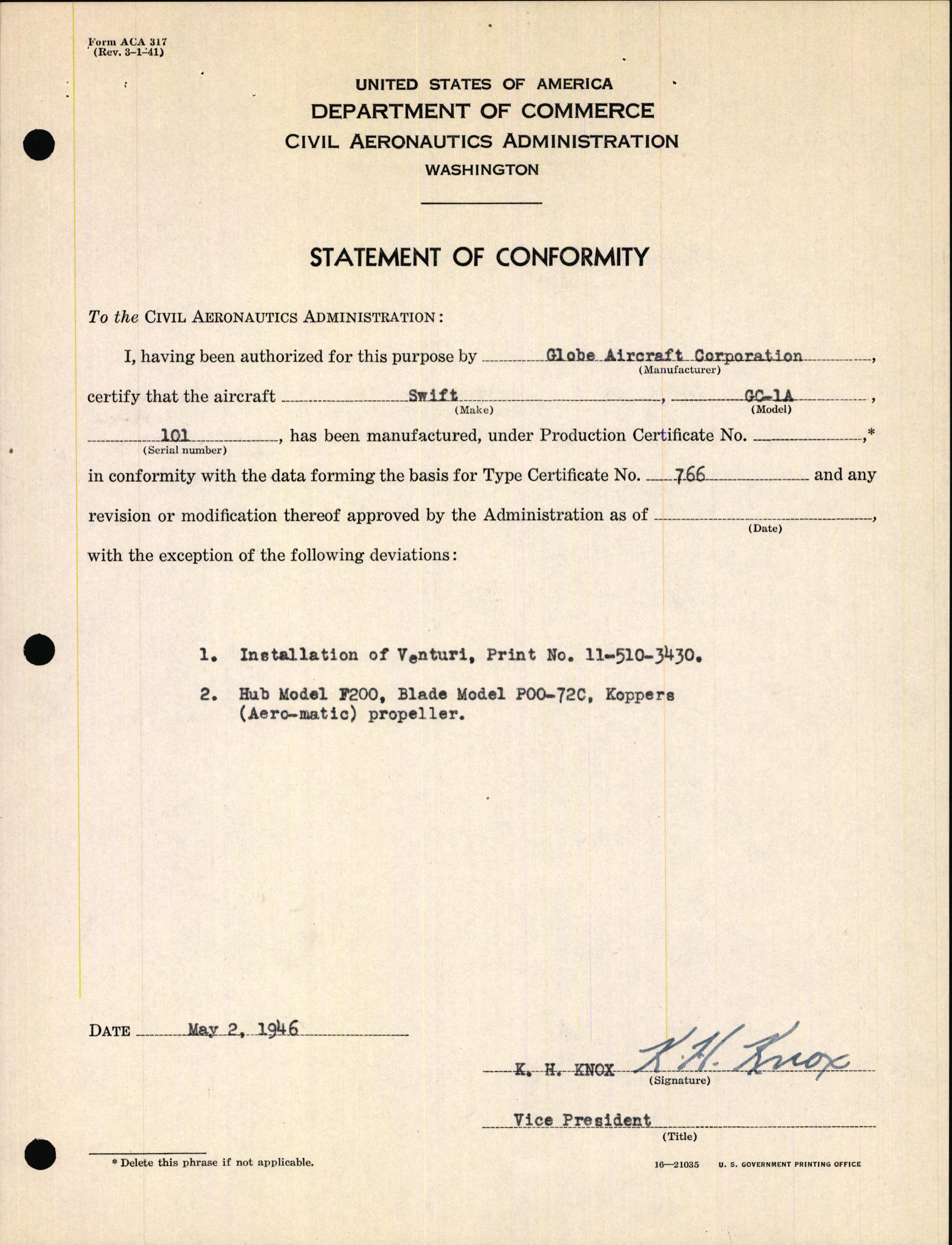 Sample page 13 from AirCorps Library document: Technical Information for Serial Number 101