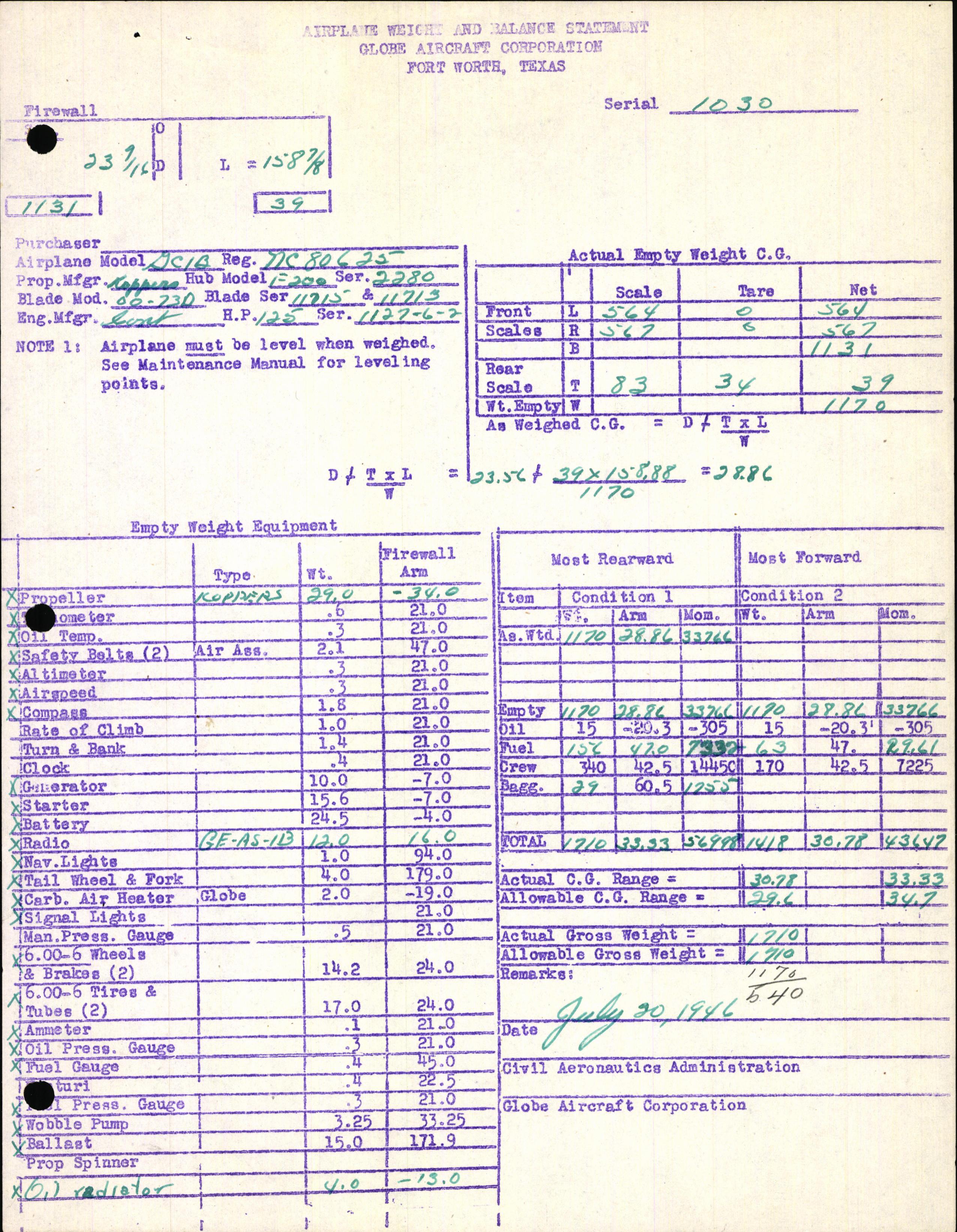Sample page 7 from AirCorps Library document: Technical Information for Serial Number 1030
