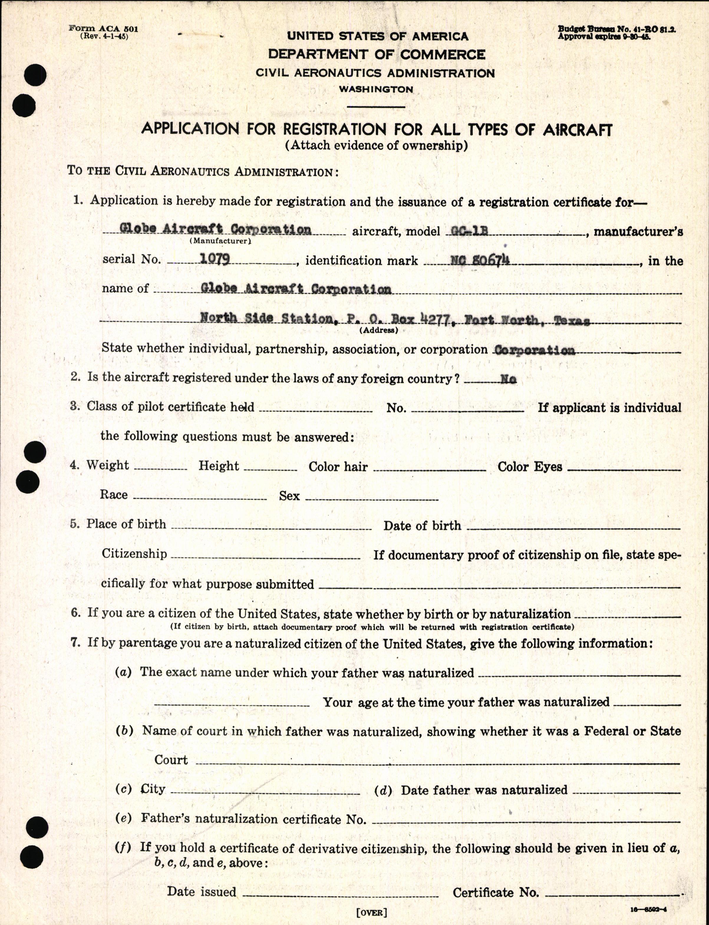 Sample page 3 from AirCorps Library document: Technical Information for Serial Number 1079
