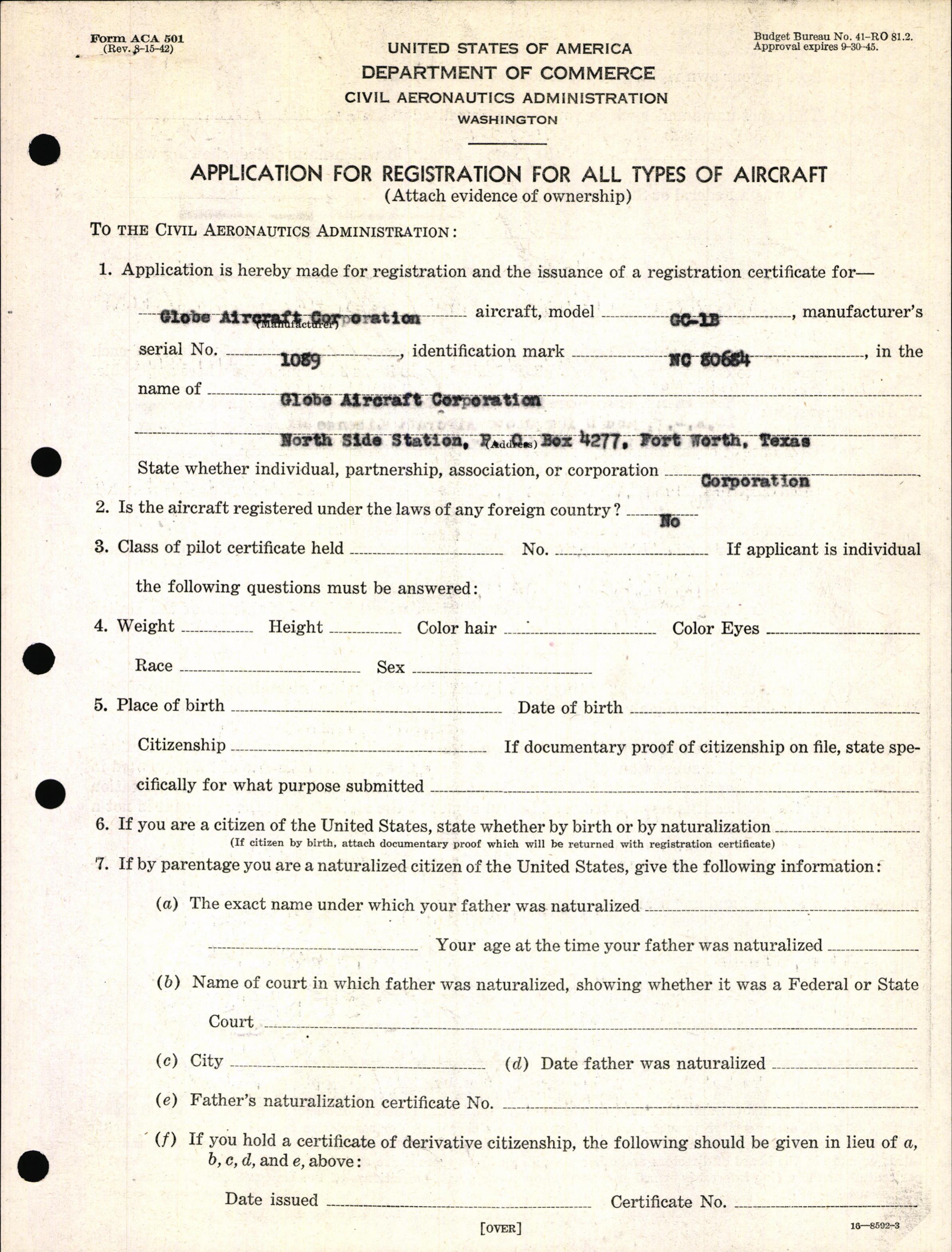 Sample page 3 from AirCorps Library document: Technical Information for Serial Number 1089