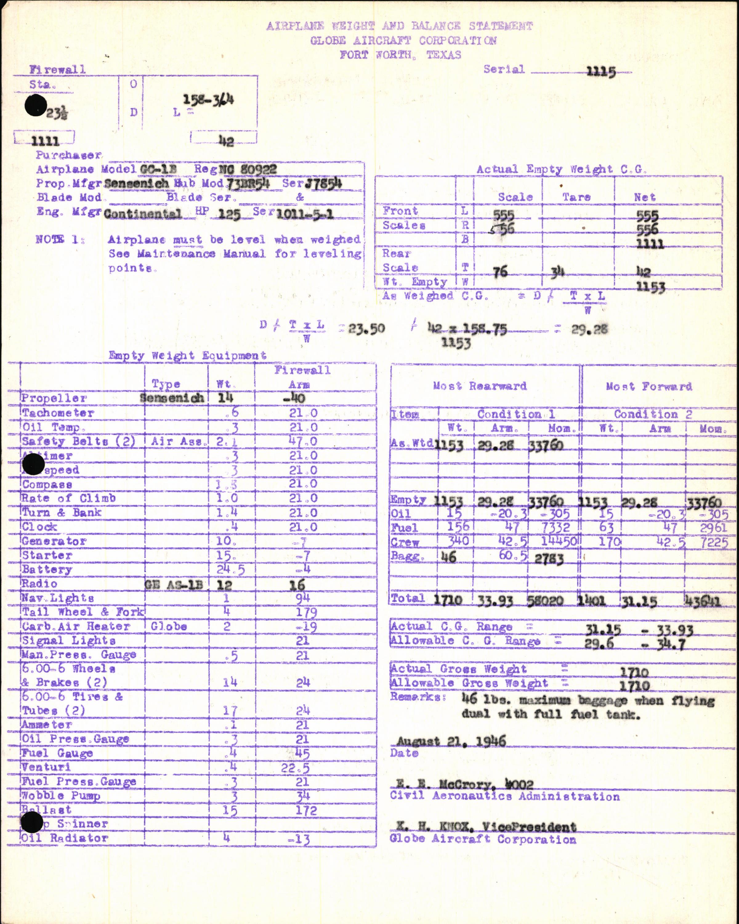 Sample page 5 from AirCorps Library document: Technical Information for Serial Number 1115