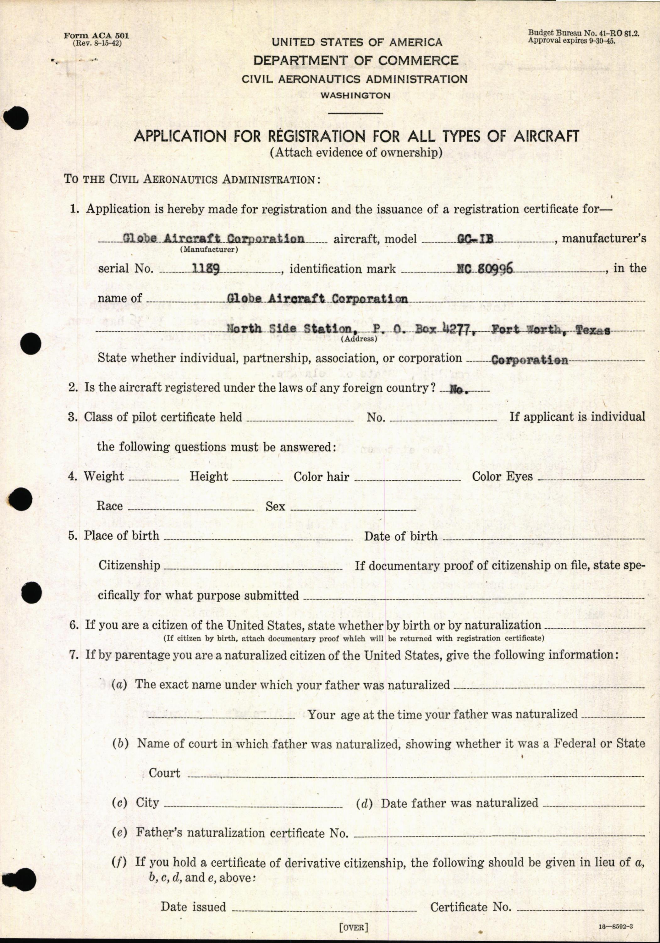 Sample page 3 from AirCorps Library document: Technical Information for Serial Number 1189