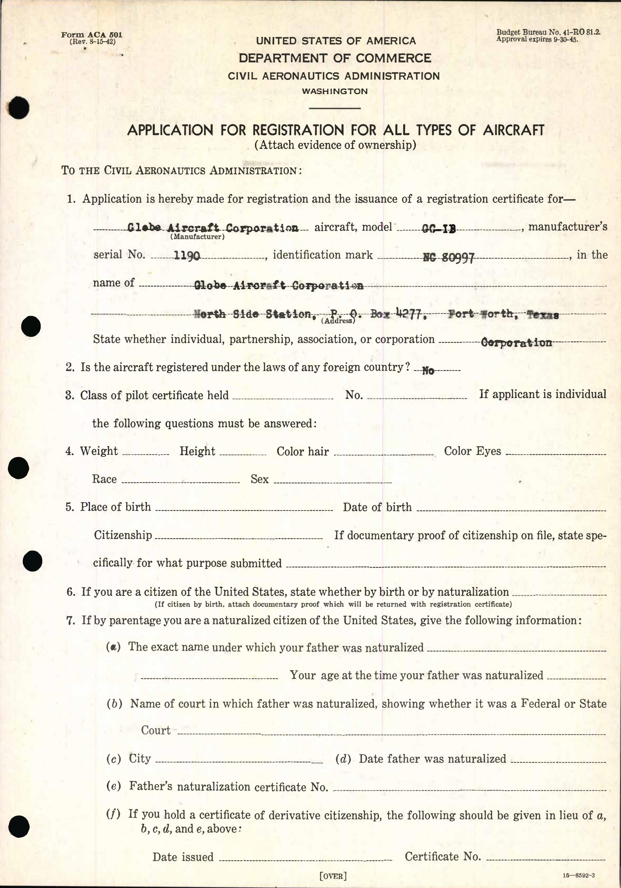 Sample page 3 from AirCorps Library document: Technical Information for Serial Number 1190