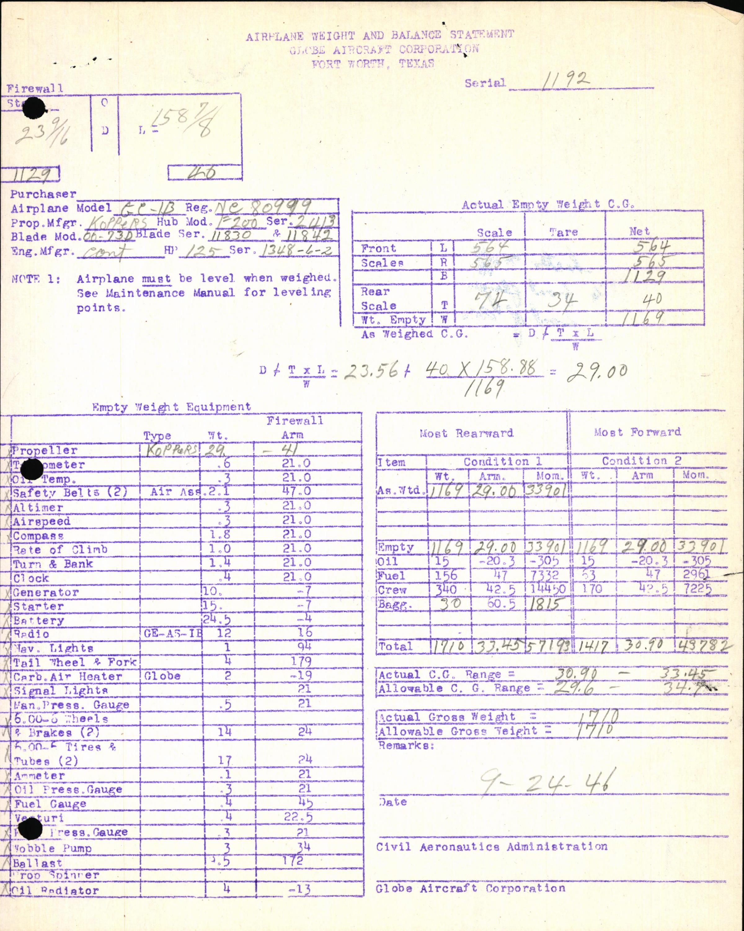 Sample page 7 from AirCorps Library document: Technical Information for Serial Number 1192
