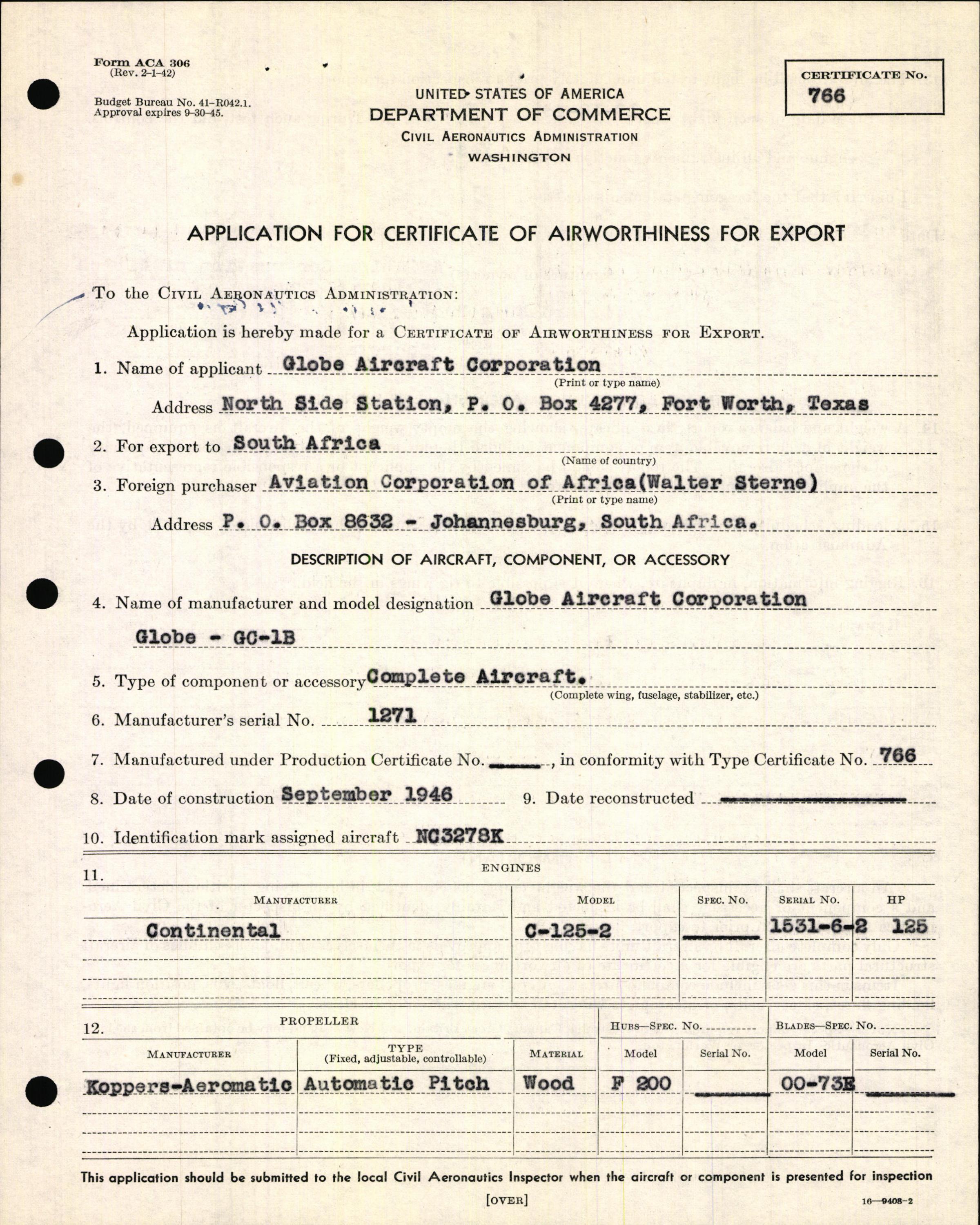 Sample page 5 from AirCorps Library document: Technical Information for Serial Number 1271