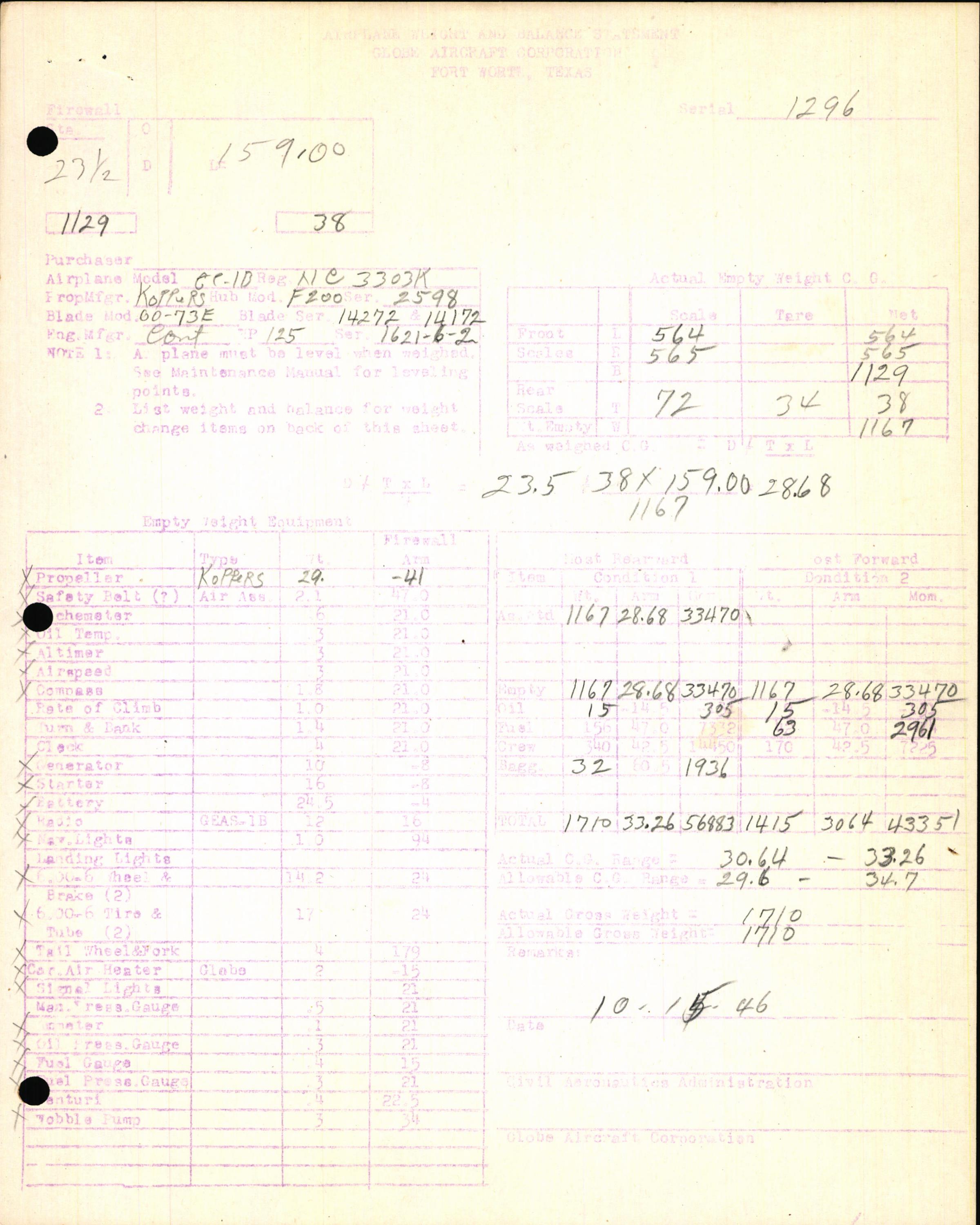 Sample page 7 from AirCorps Library document: Technical Information for Serial Number 1296