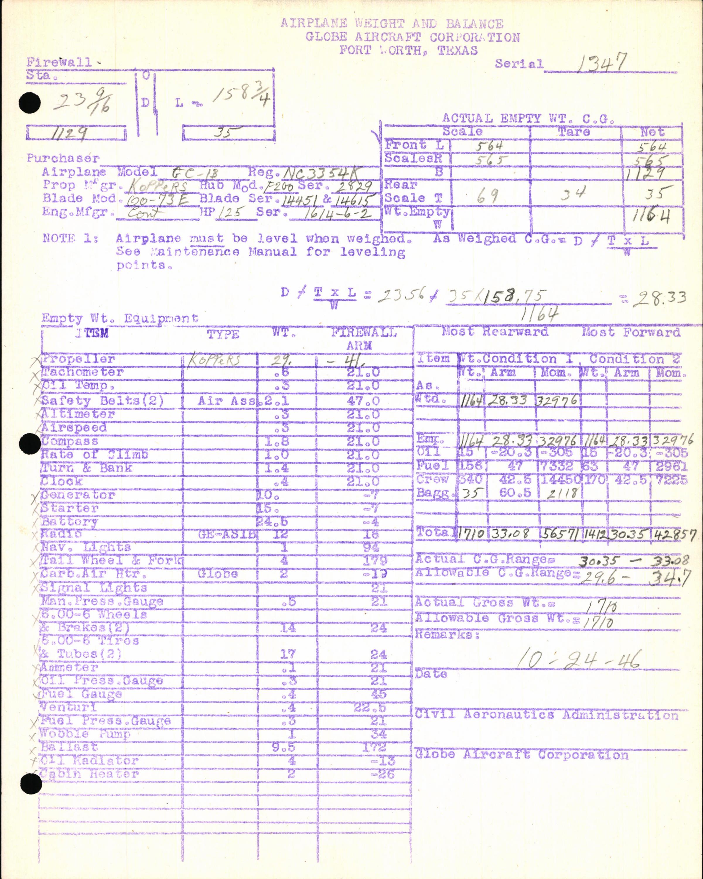 Sample page 5 from AirCorps Library document: Technical Information for Serial Number 1347