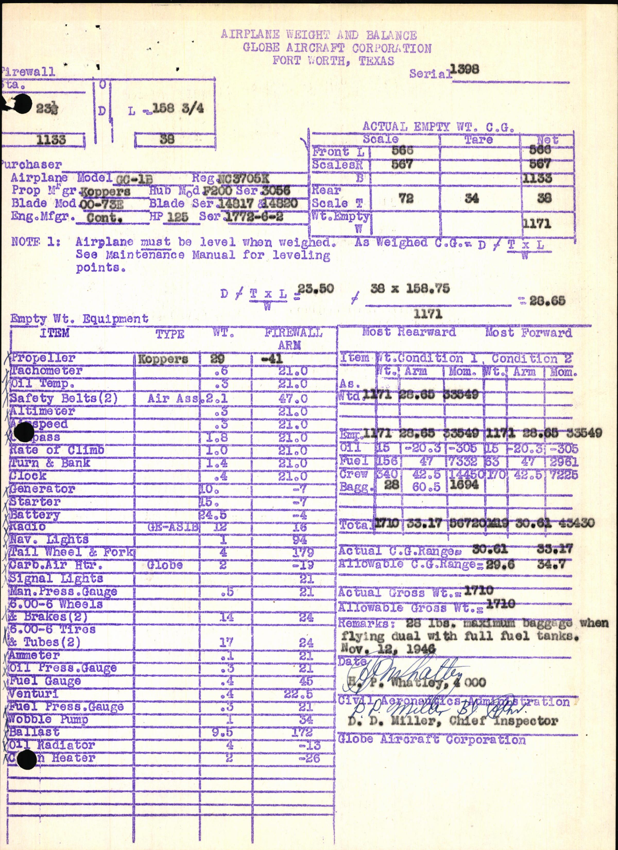 Sample page 5 from AirCorps Library document: Technical Information for Serial Number 1398