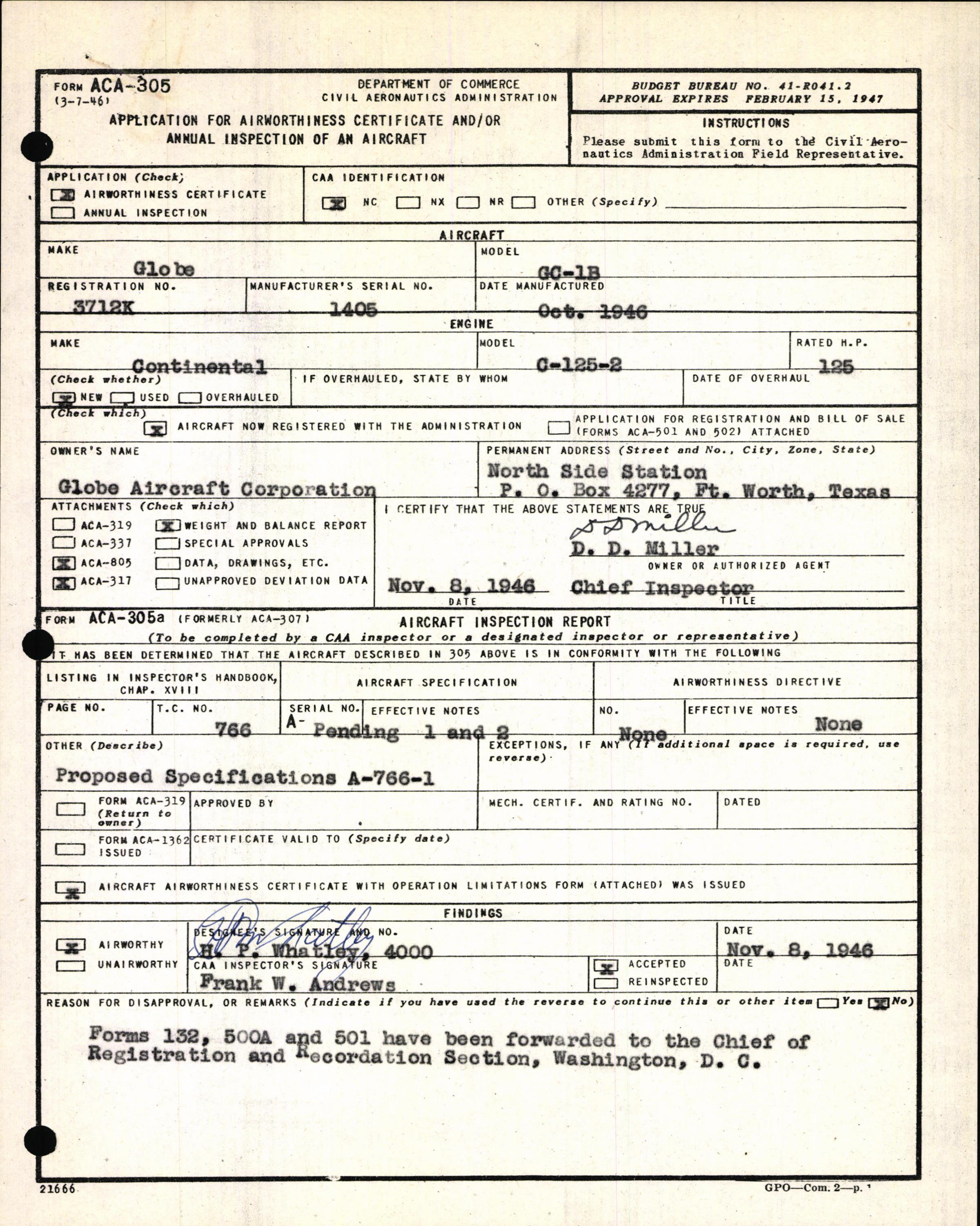 Sample page 3 from AirCorps Library document: Technical Information for Serial Number 1405