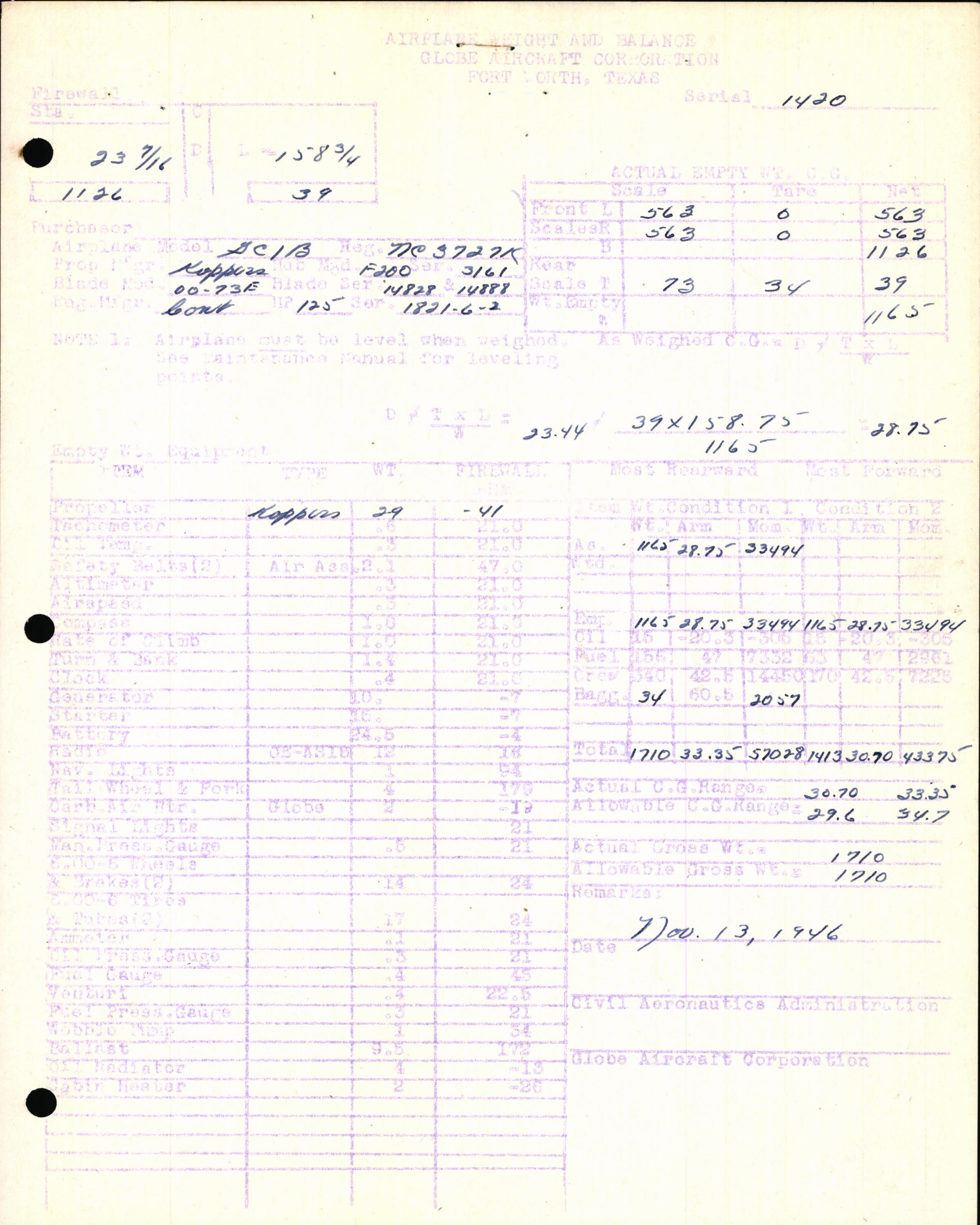 Sample page 5 from AirCorps Library document: Technical Information for Serial Number 1420