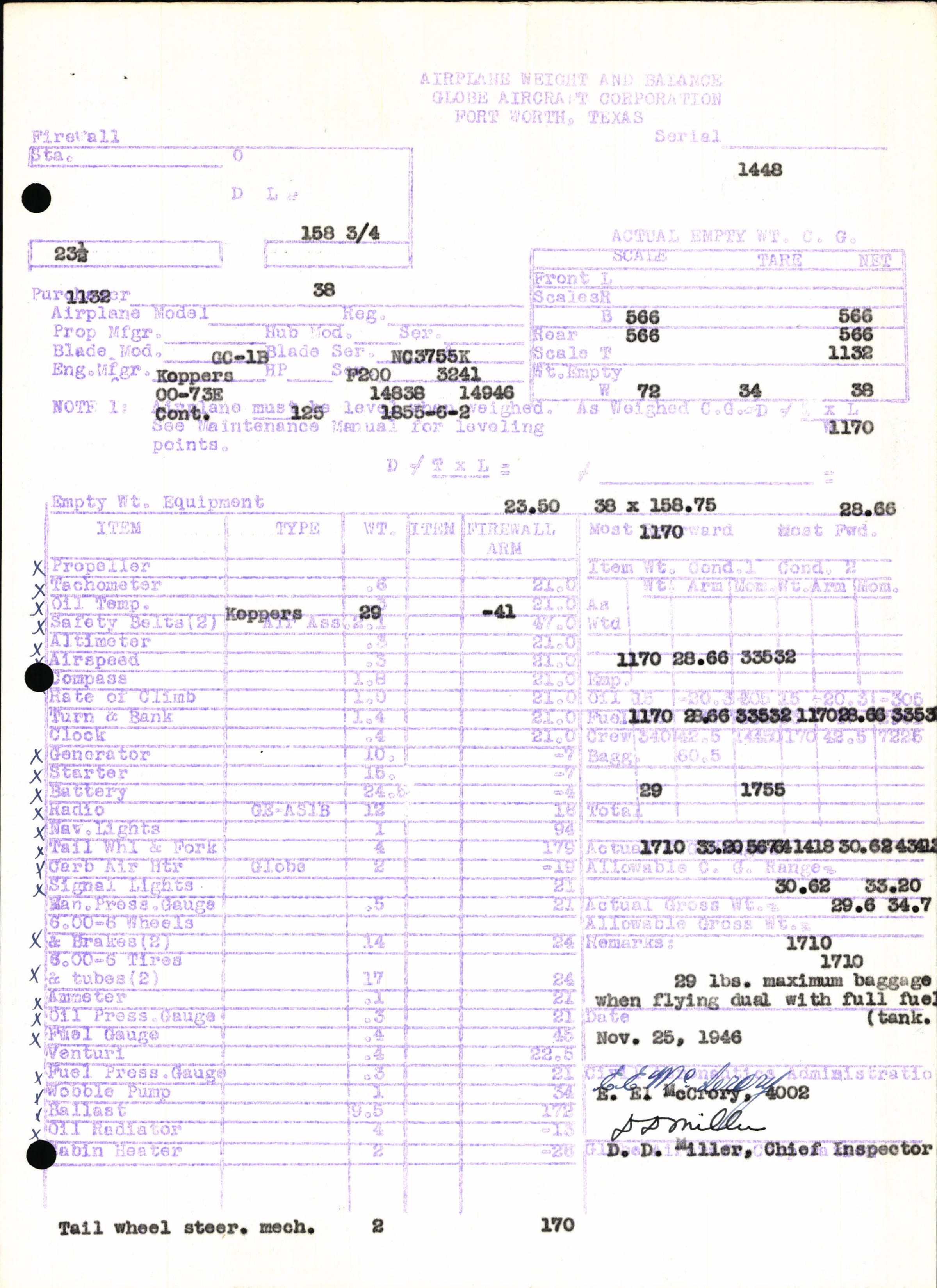 Sample page 5 from AirCorps Library document: Technical Information for Serial Number 1448