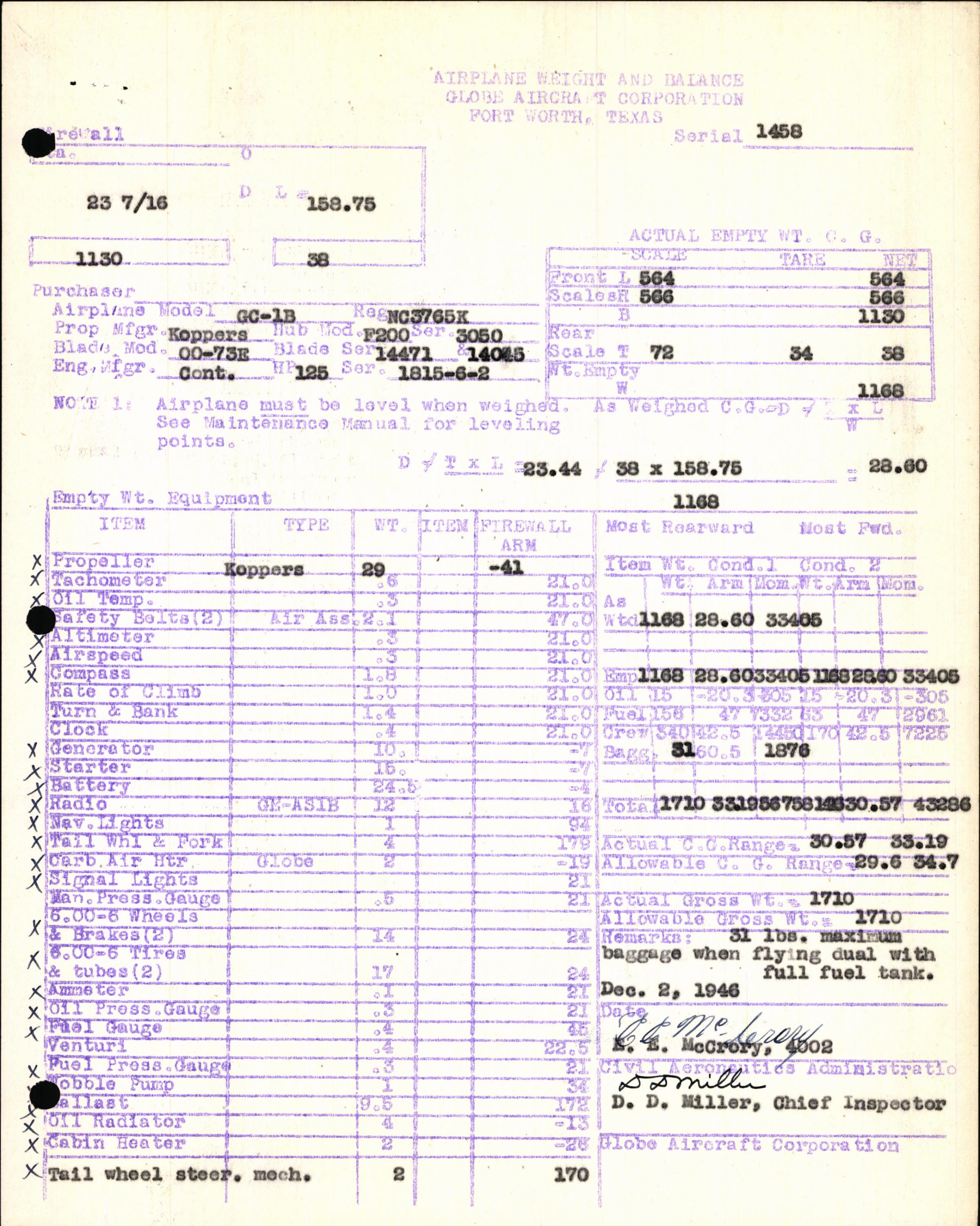 Sample page 5 from AirCorps Library document: Technical Information for Serial Number 1458