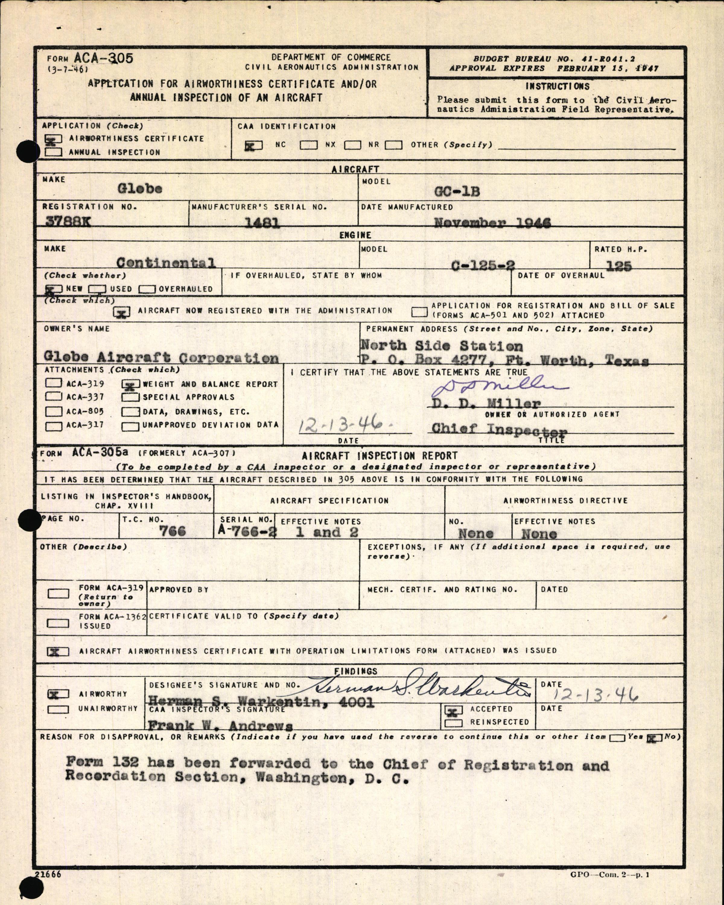 Sample page 3 from AirCorps Library document: Technical Information for Serial Number 1481