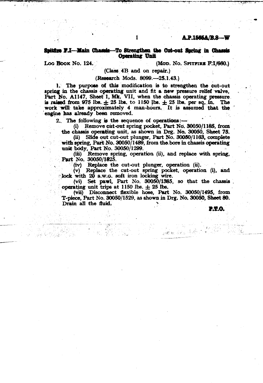 Sample page 1 from AirCorps Library document: Spitfire F.I Main Chassis To Strengthen The Cut-Out Spring in Chassis Operating Strut