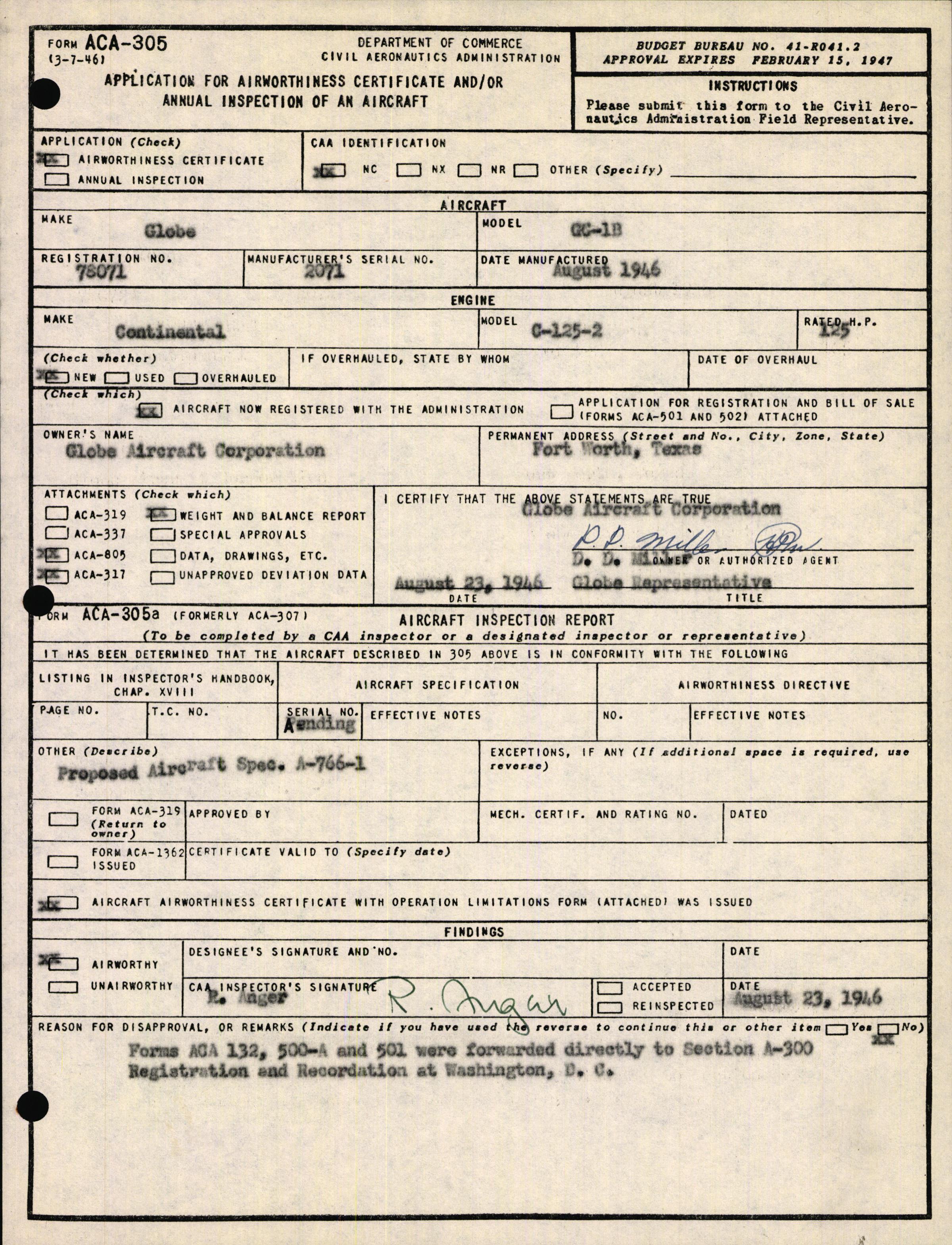 Sample page 3 from AirCorps Library document: Technical Information for Serial Number 2071