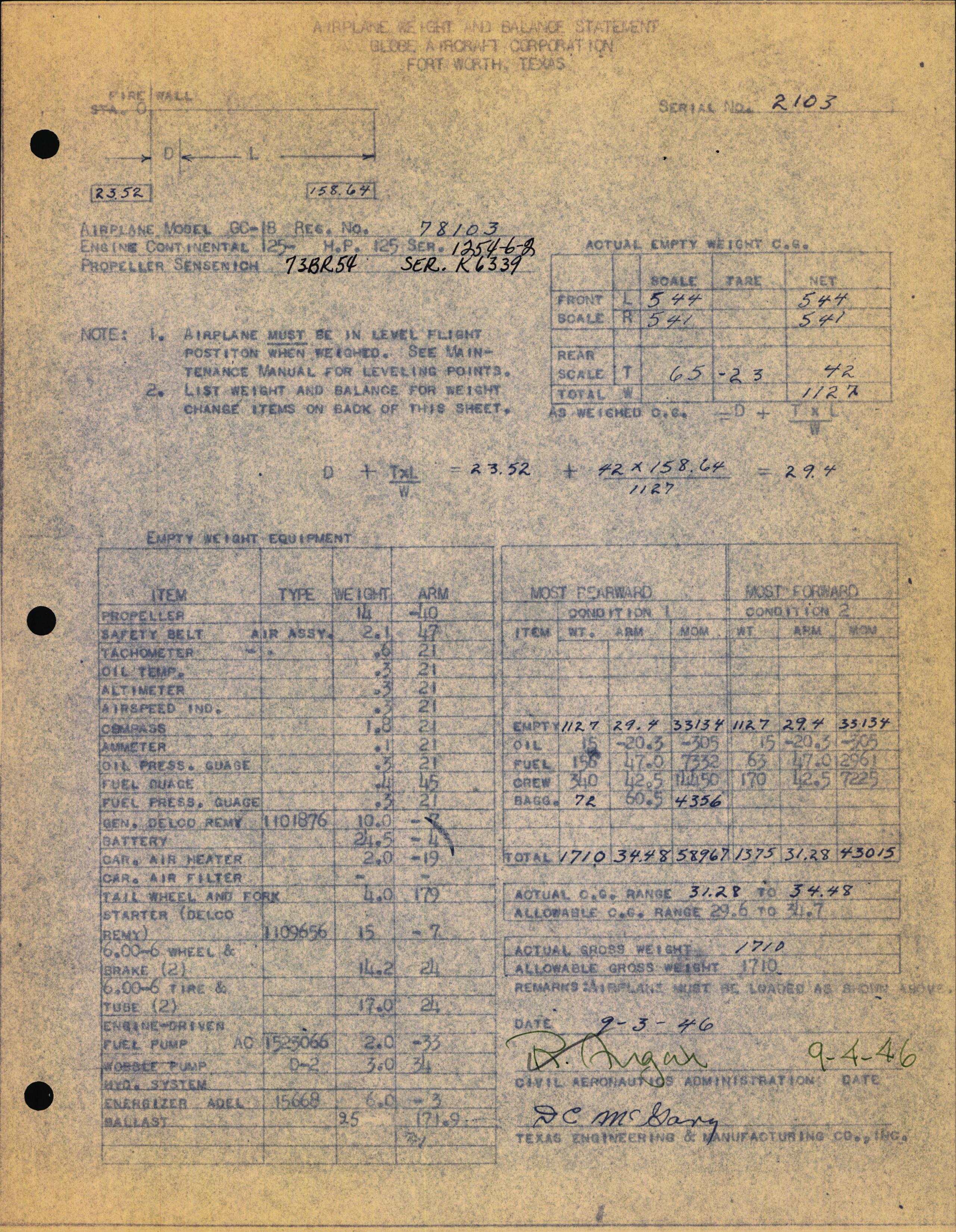 Sample page 3 from AirCorps Library document: Technical Information for Serial Number 2103