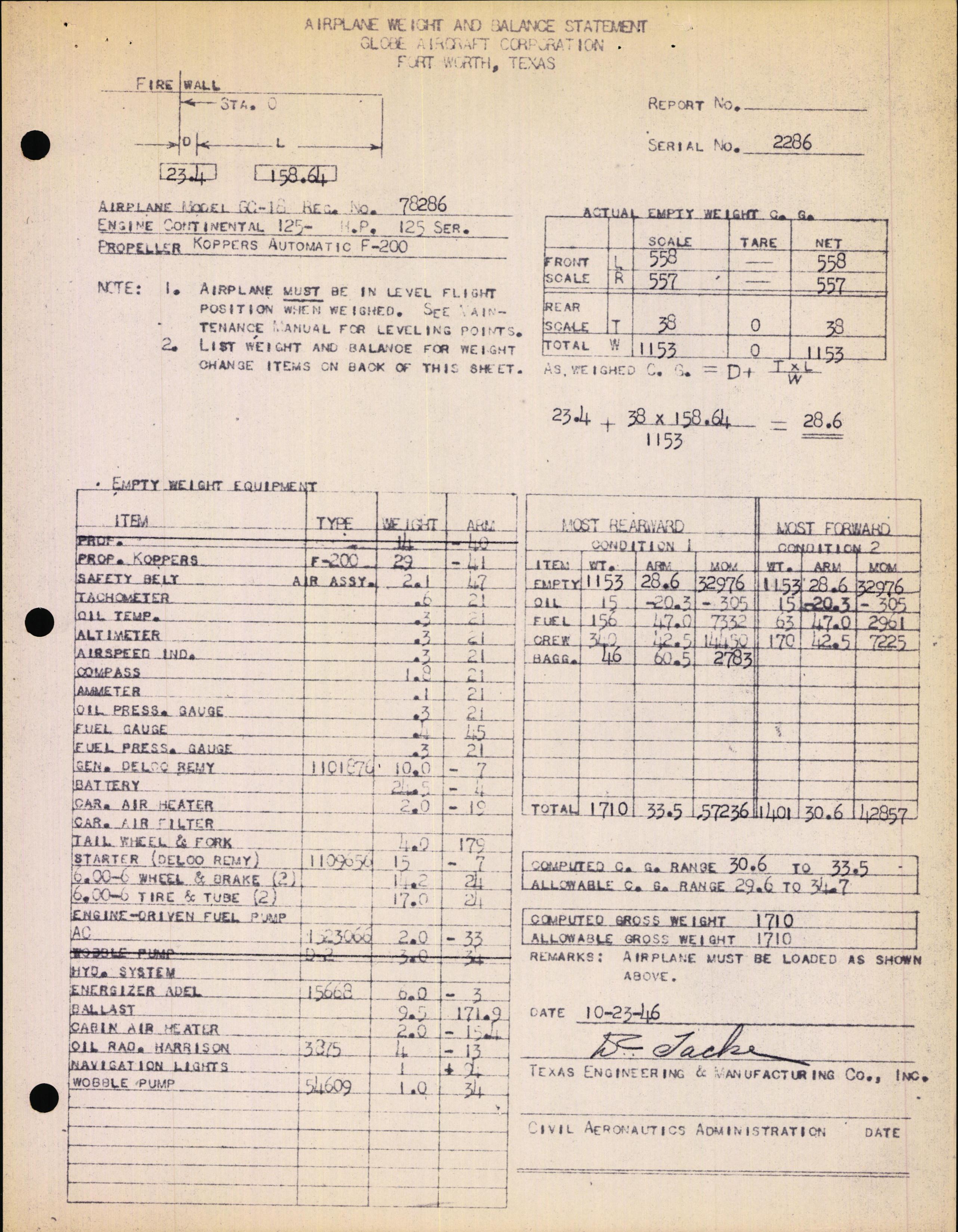 Sample page 4 from AirCorps Library document: Technical Information for Serial Number 2286