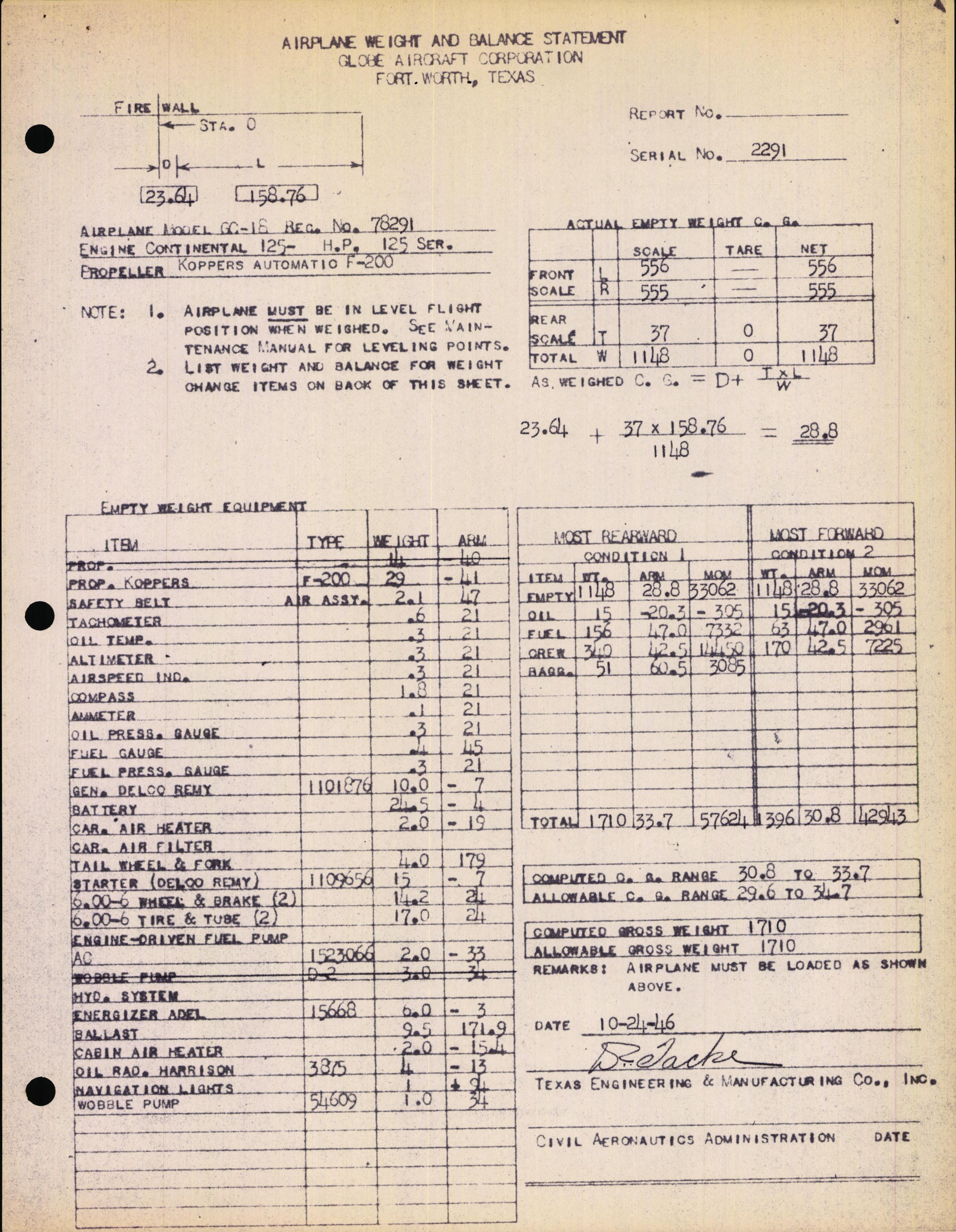 Sample page 4 from AirCorps Library document: Technical Information for Serial Number 2291