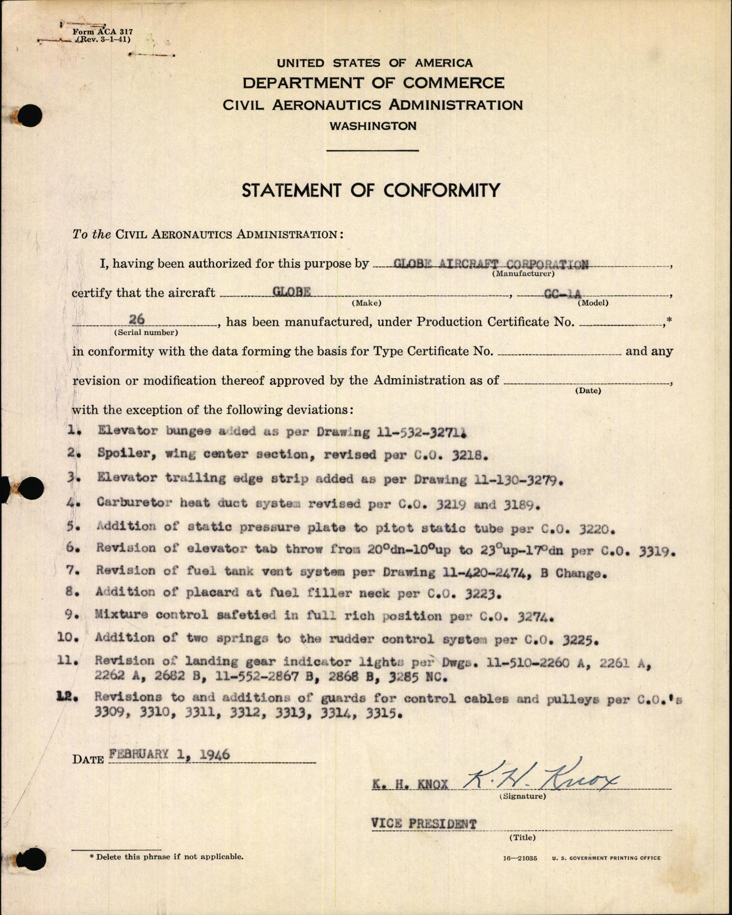 Sample page 3 from AirCorps Library document: Technical Information for Serial Number 26