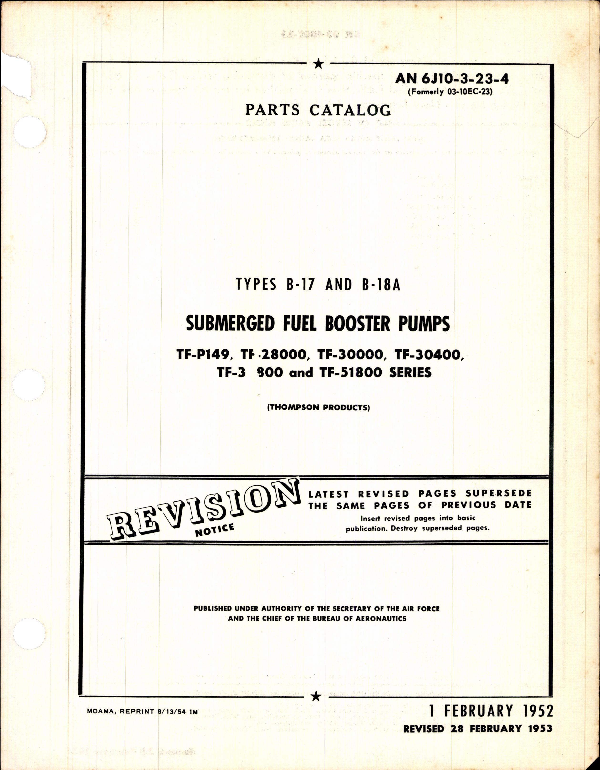 Sample page 1 from AirCorps Library document: Parts Catalog for Submerged Fuel Booster Pumps
