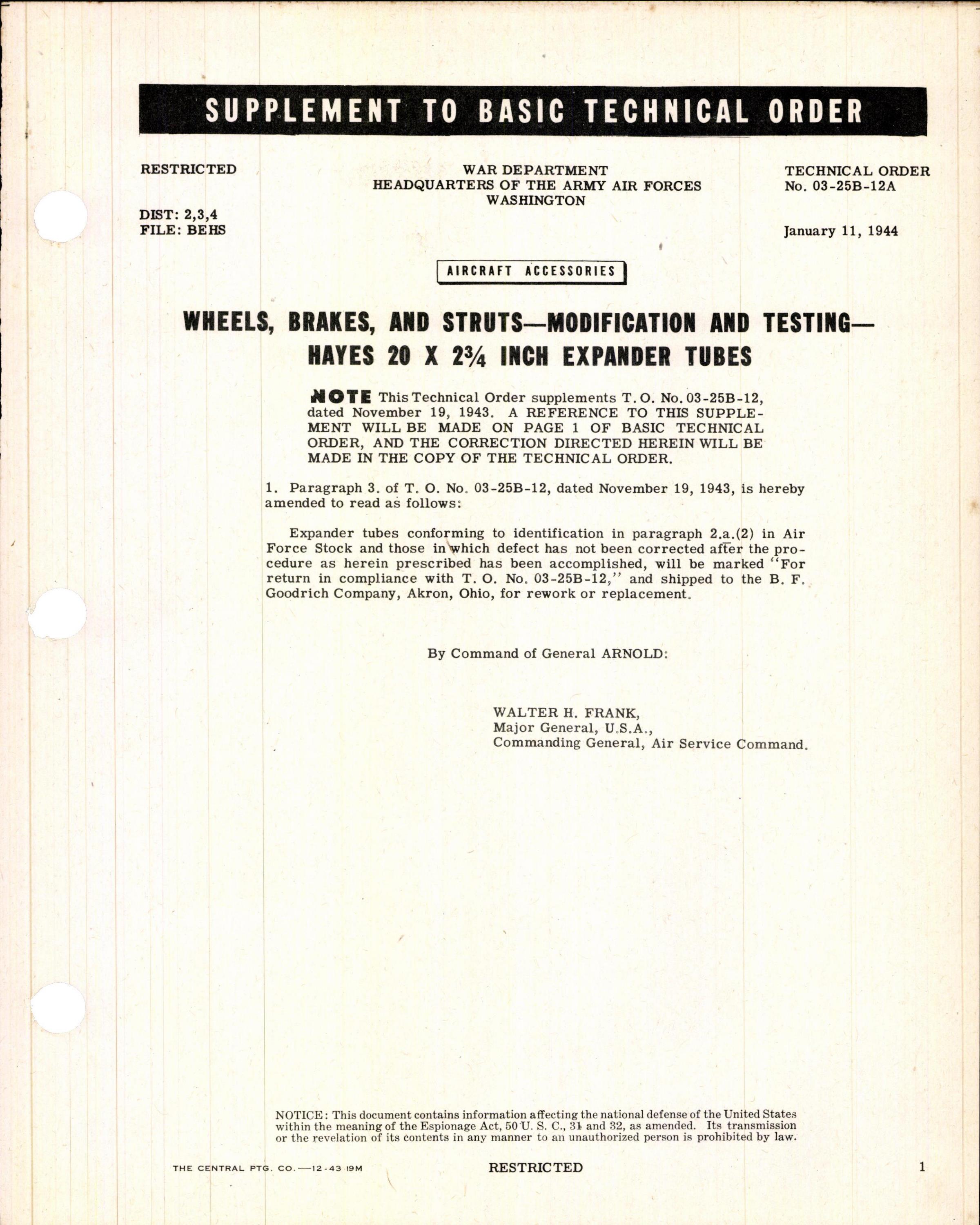 Sample page 1 from AirCorps Library document: Modification and Testing of Hayes 20 x 2 3/4 Inch Expander Tubes