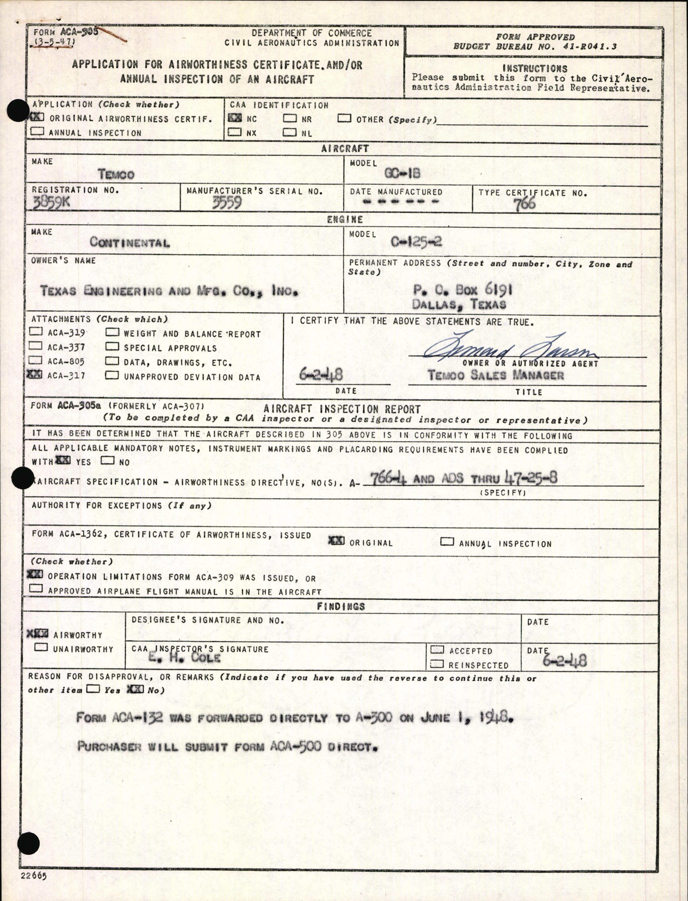 Sample page 3 from AirCorps Library document: Technical Information for Serial Number 3559