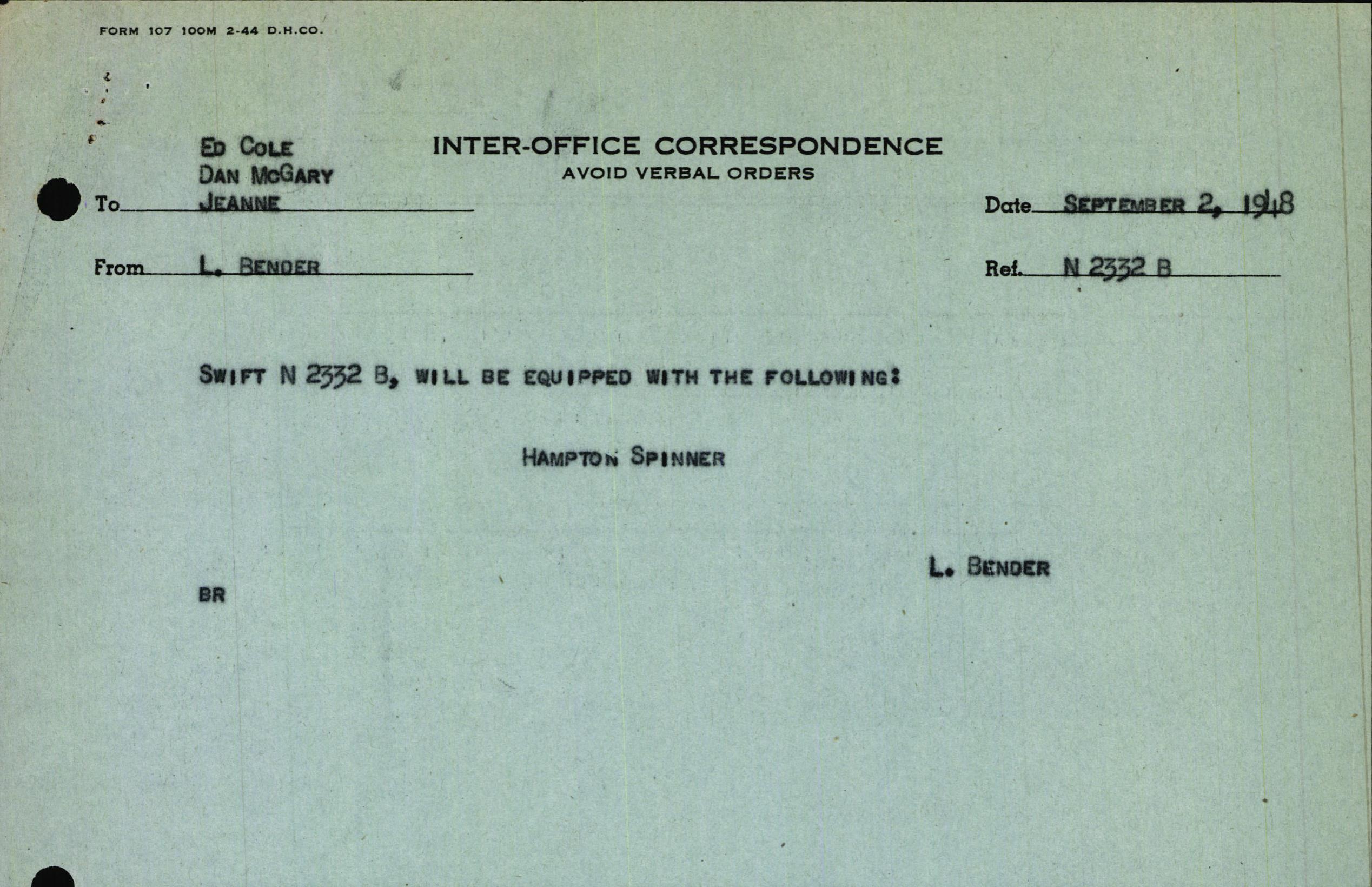 Sample page 1 from AirCorps Library document: Technical Information for Serial Number 3632
