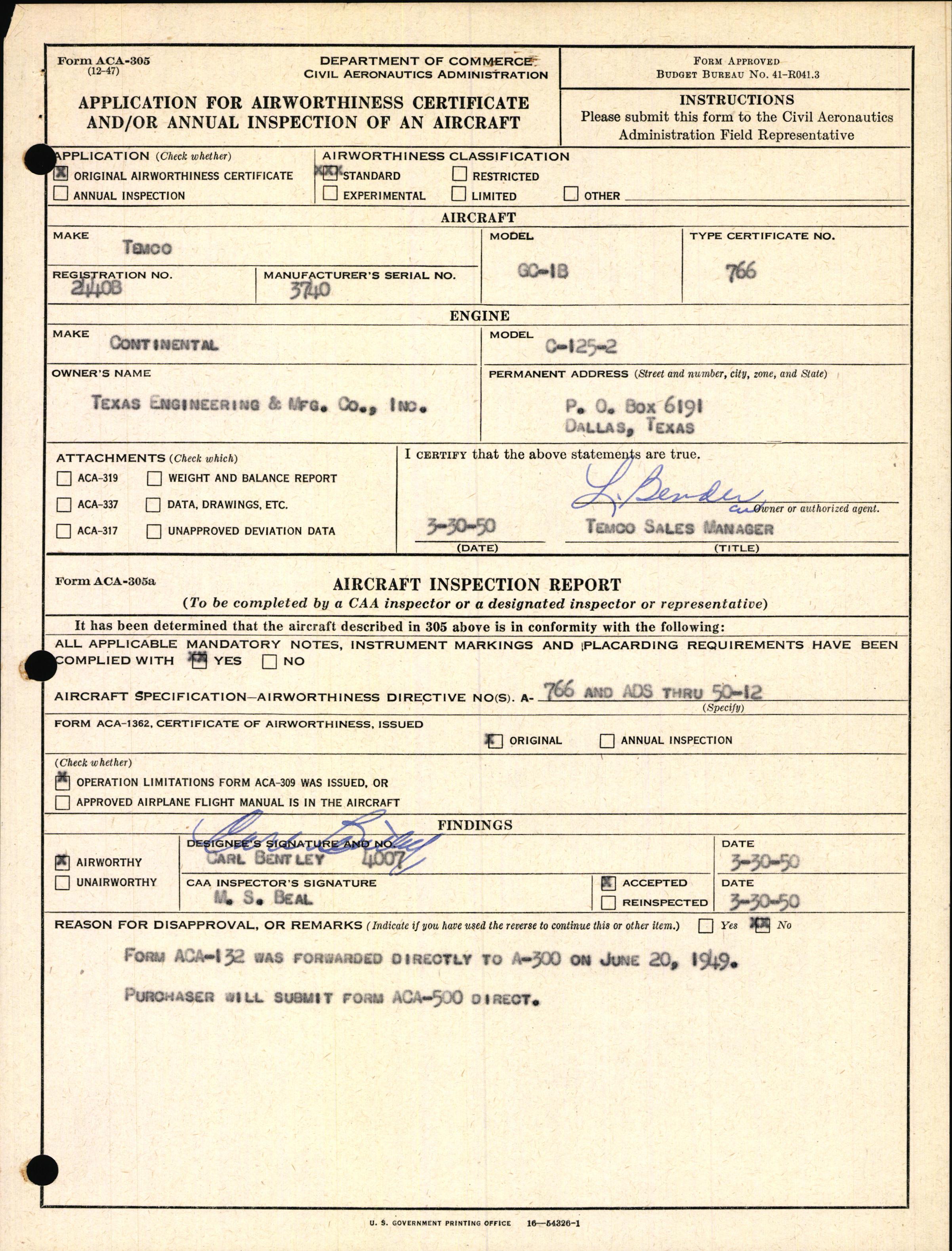 Sample page 1 from AirCorps Library document: Technical Information for Serial Number 3740