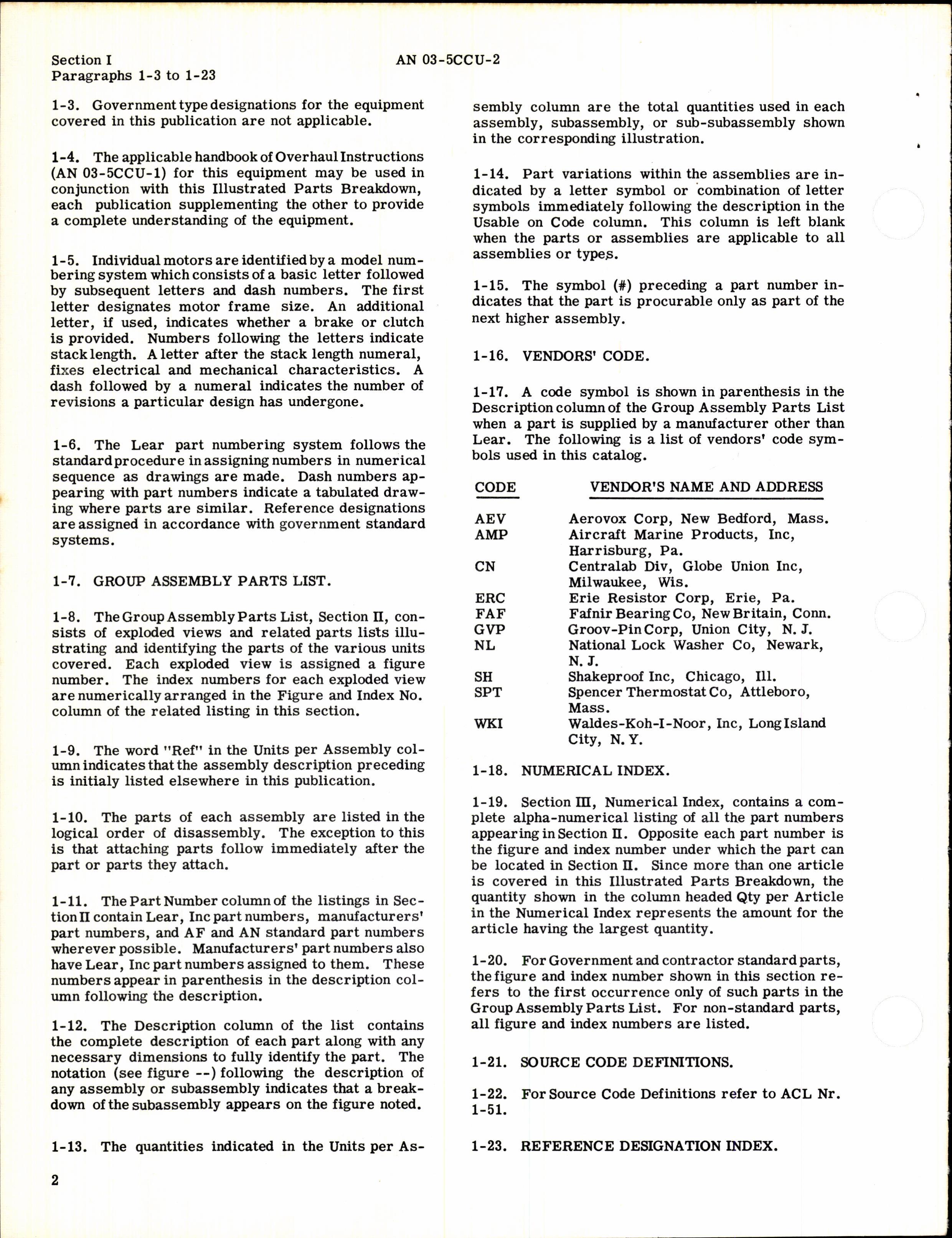 Sample page 4 from AirCorps Library document: Illustrated Parts Catalog for Lear Fractional Horsepower Motors