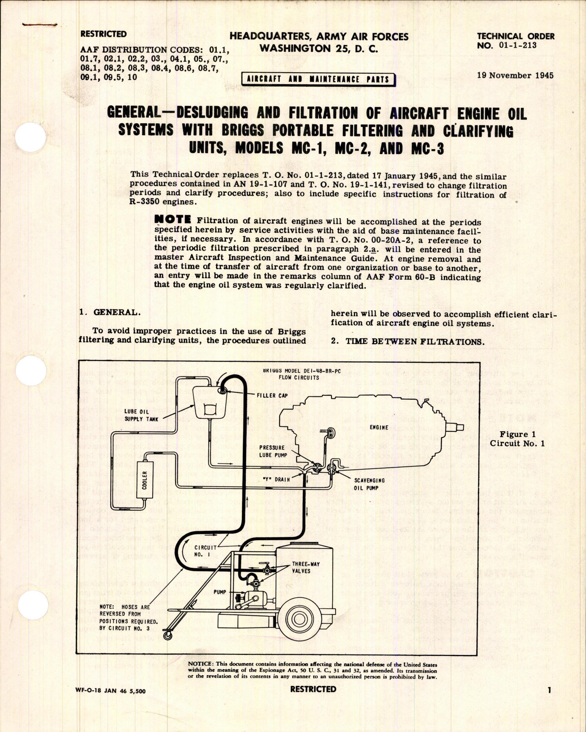 Sample page 1 from AirCorps Library document: Desludging & Filtration of Aircraft Engine Oil System with Briggs Portable Filtering & Clarifying Units