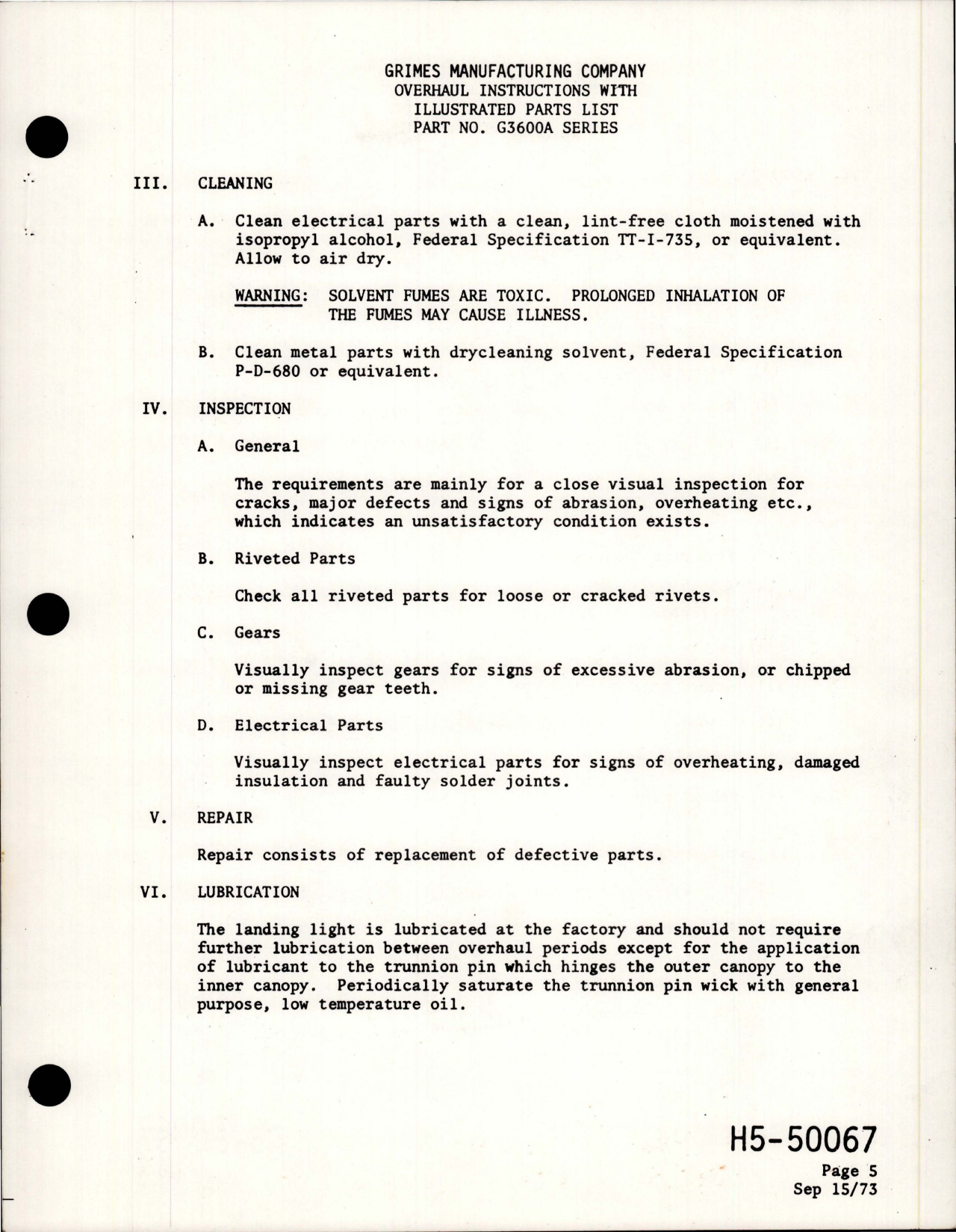Sample page 7 from AirCorps Library document: Overhaul Instructions with Illustrated Parts List for Landing Light - Part G3600A Series 