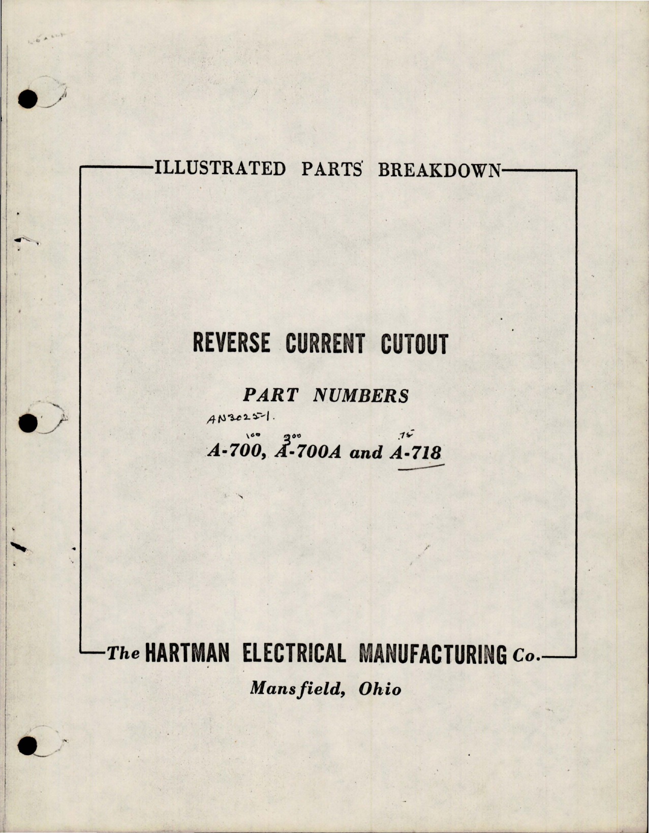 Sample page 1 from AirCorps Library document: Illustrated Parts Breakdown for Reverse Current Cutout - Parts A-700, A-700A and A-718 