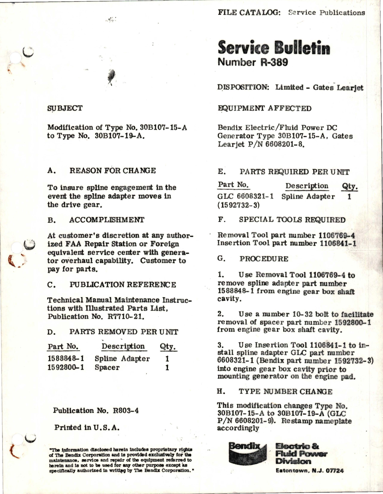 Sample page 1 from AirCorps Library document: Modification of DC Generator Type 30B107-15-A to Type 30B107-19-A 