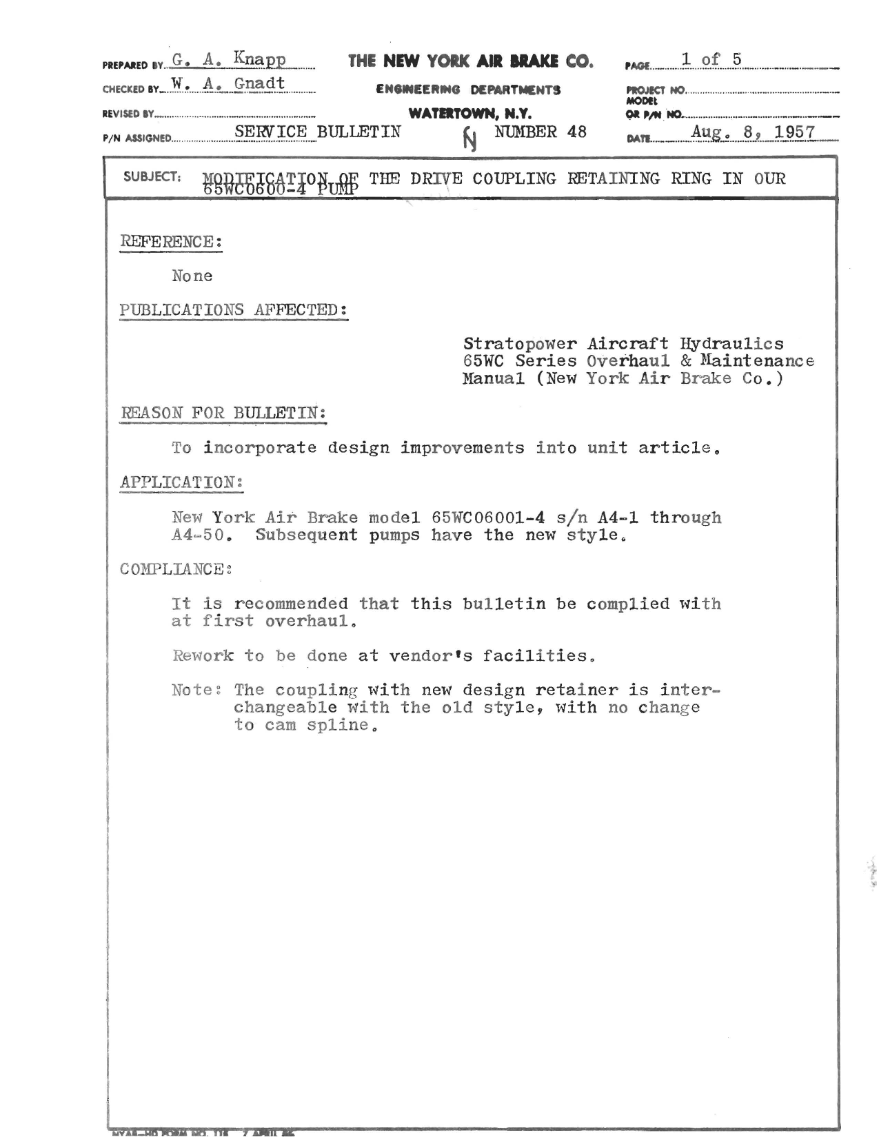 Sample page 1 from AirCorps Library document: Modification of Drive Coupling Retaining Ring in 65WC0600-4 Pump
