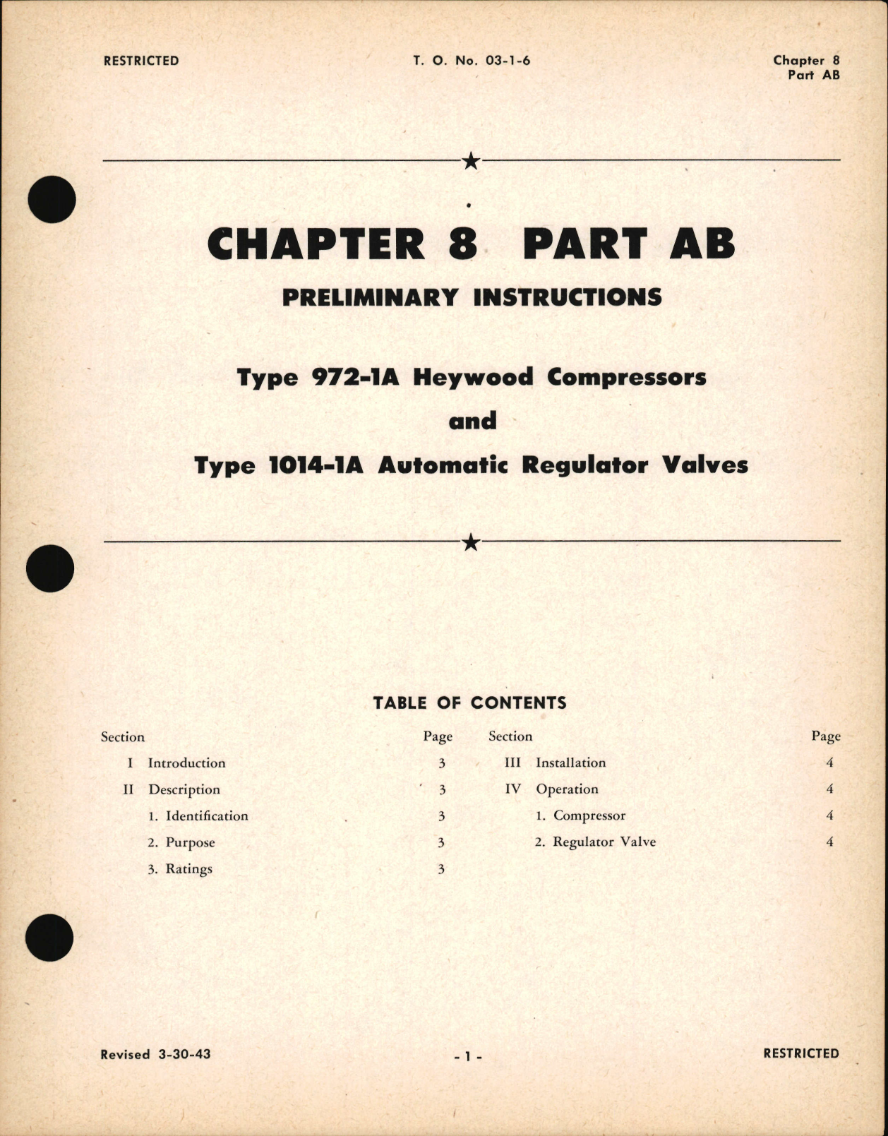 Sample page 1 from AirCorps Library document: Preliminary Instructions for Heywood Compressors and Automatic Regulator Valves
