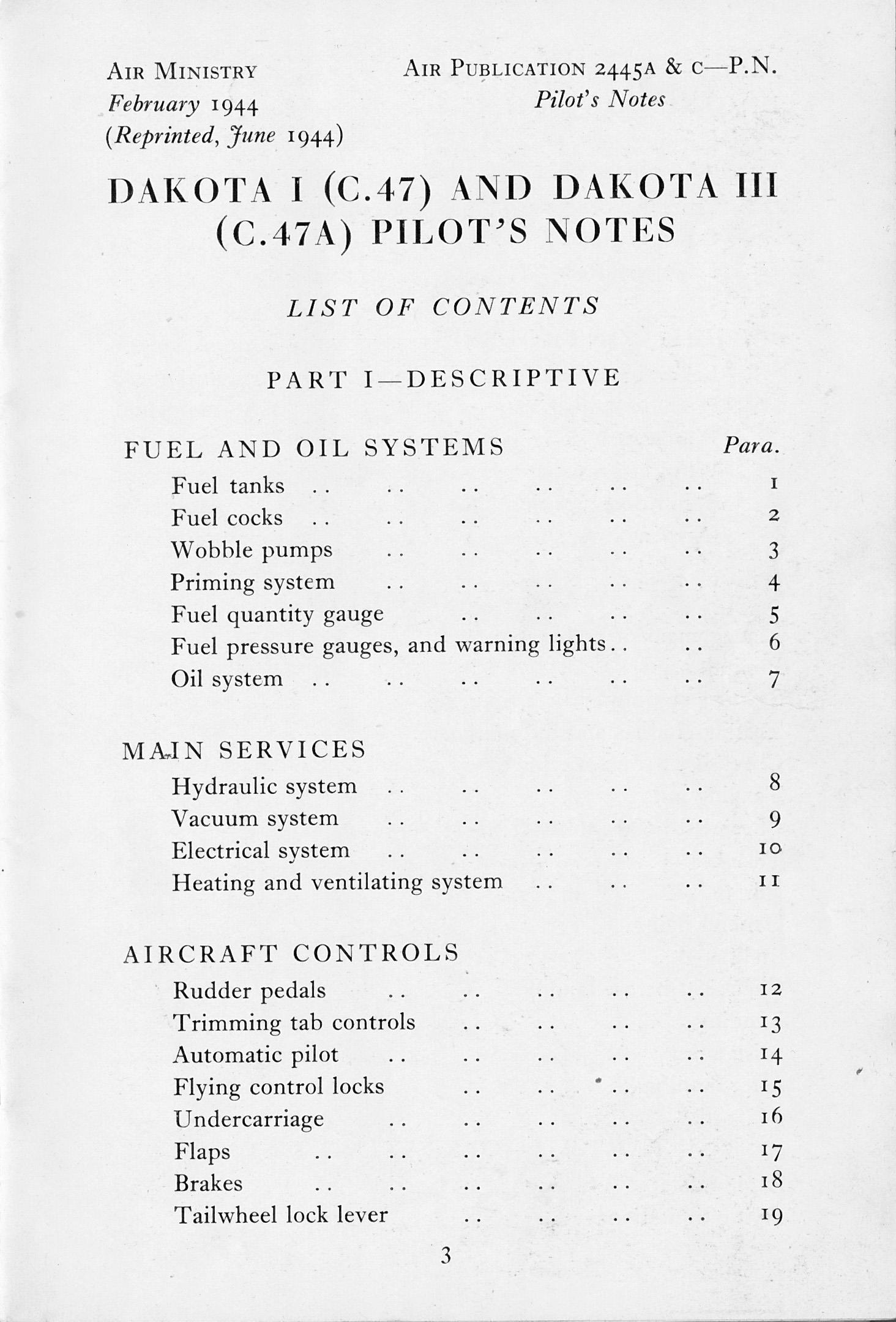 Sample page 5 from AirCorps Library document: Pilot's Notes for Dakota I & III Two Twin Wasp R1830-92 Engines