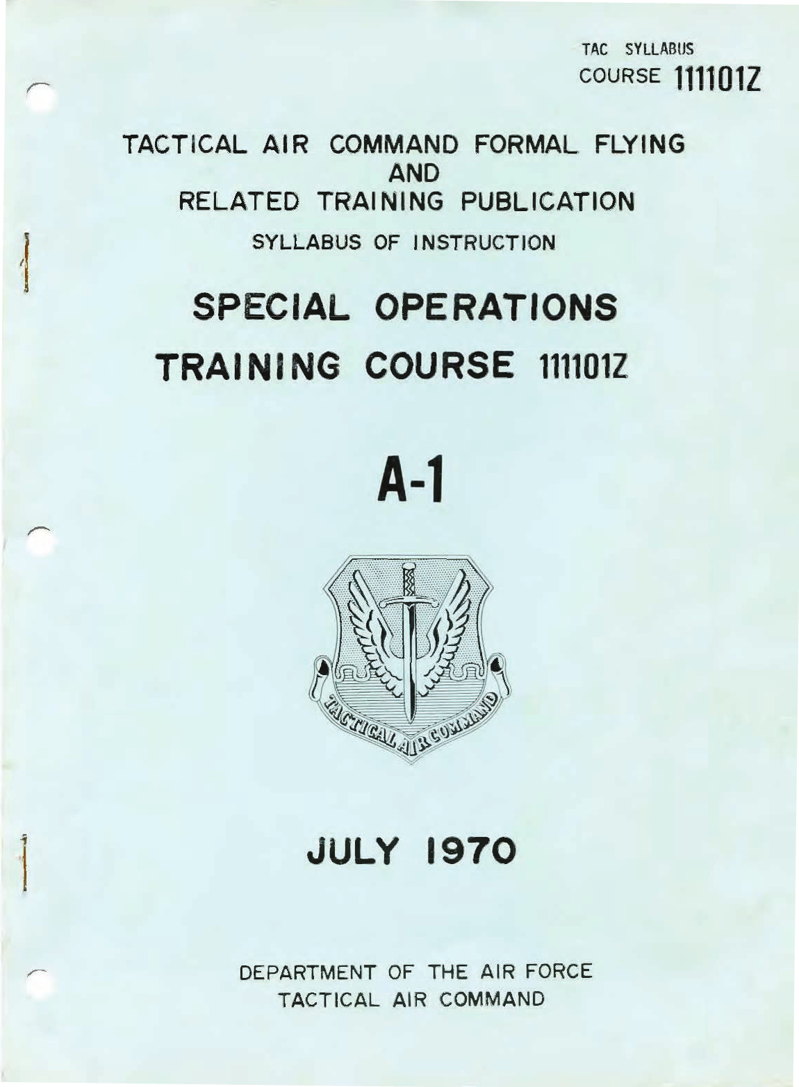 Sample page 1 from AirCorps Library document: Special Operations Training Course 111101Z for A-1