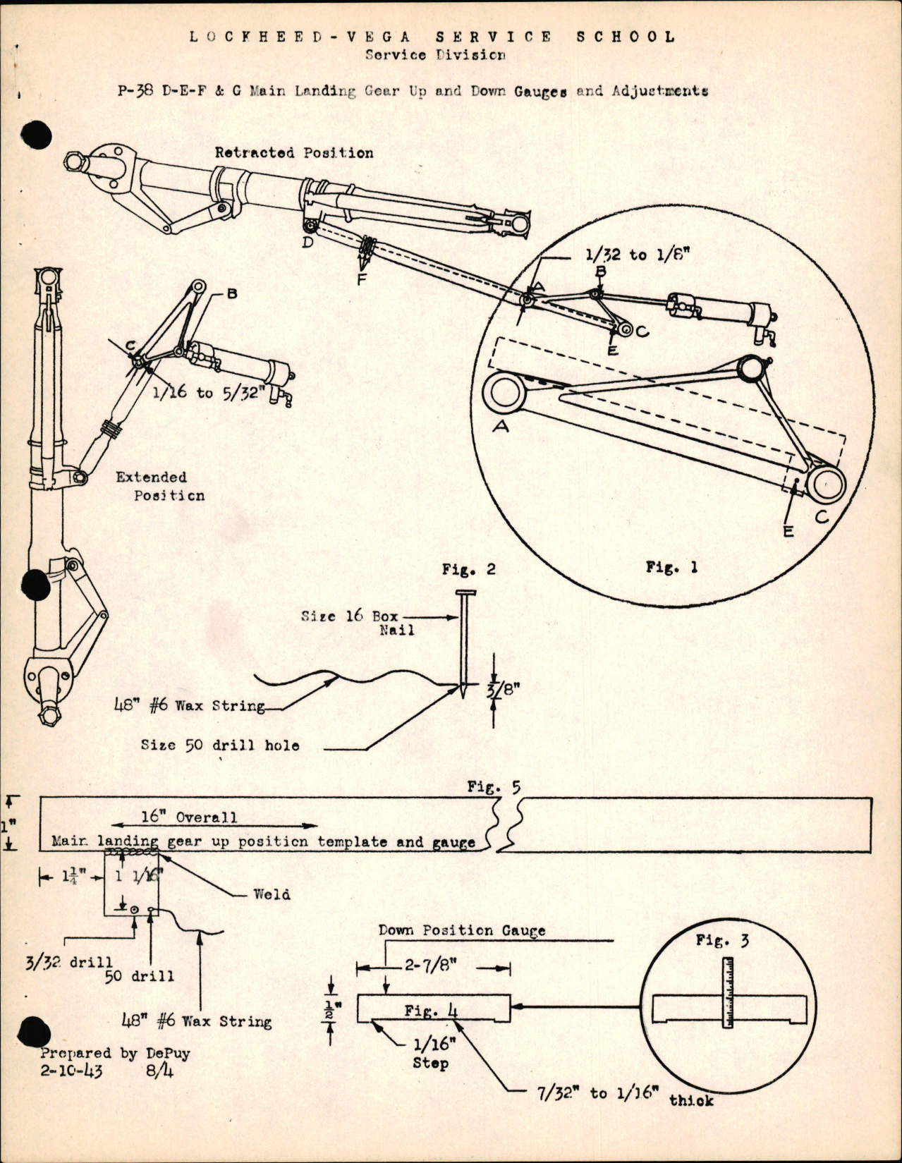 Sample page 1 from AirCorps Library document: P-38D, E, F, & G Main Landing Gear Up & Down Gauges and Adjustments