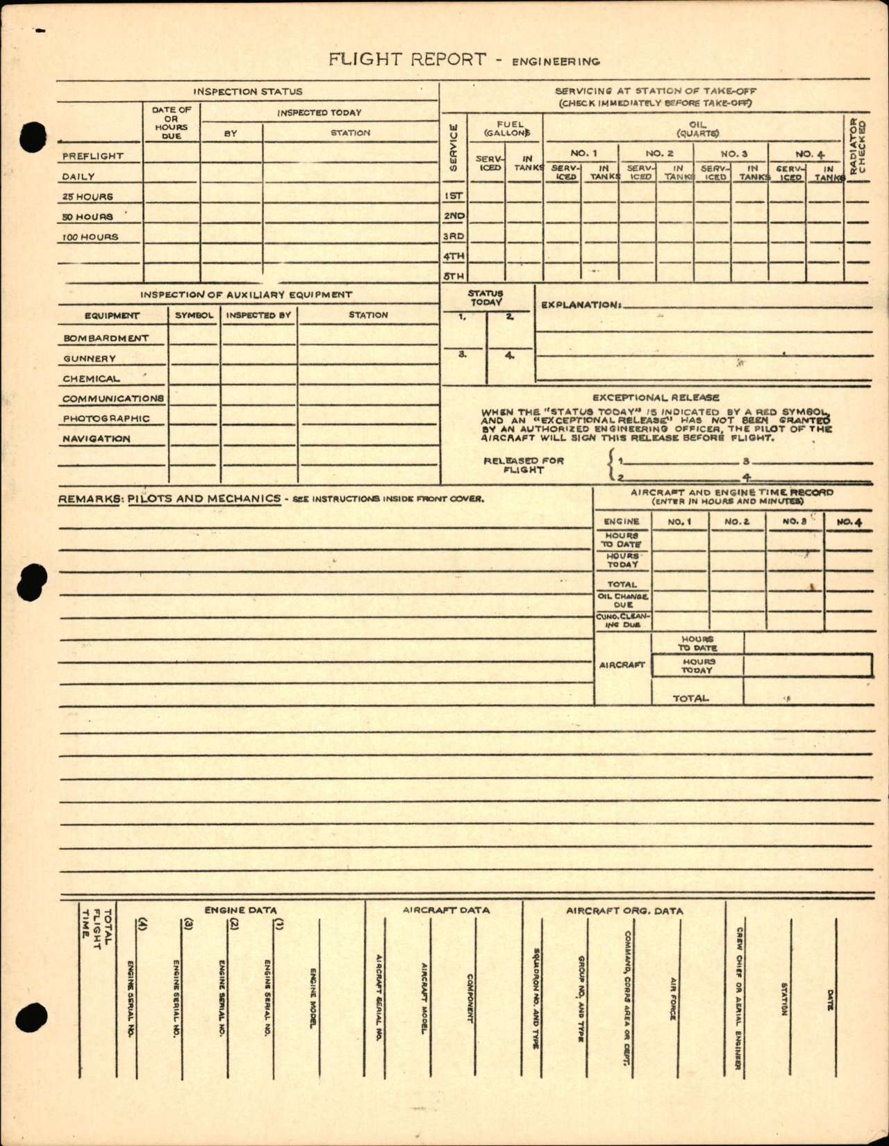 Sample page 1 from AirCorps Library document: Flight Report - Engineering