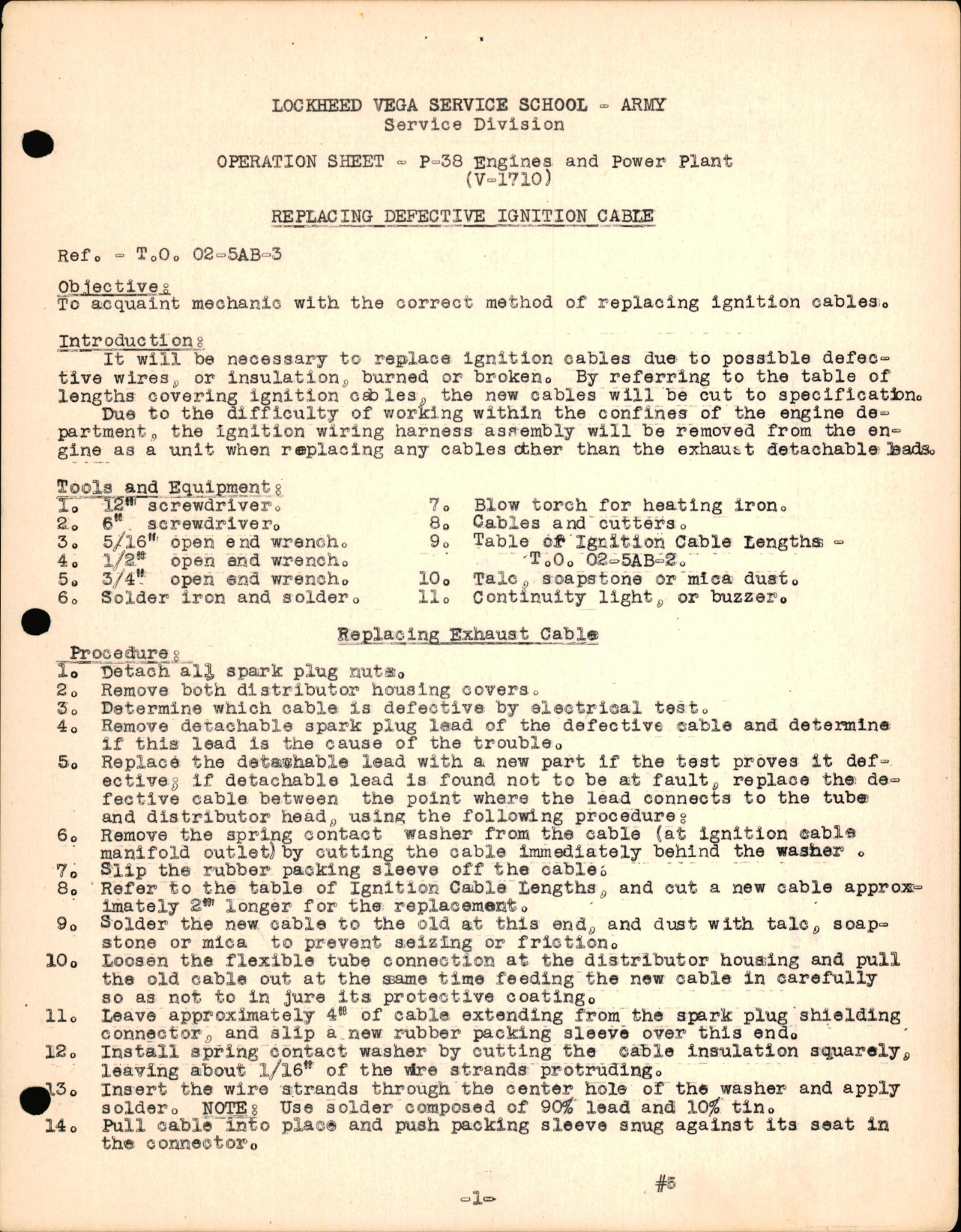 Sample page 1 from AirCorps Library document: P-38 Engines & Powerplant (Allison V-1710) - Replacing Defective Ignition Cable