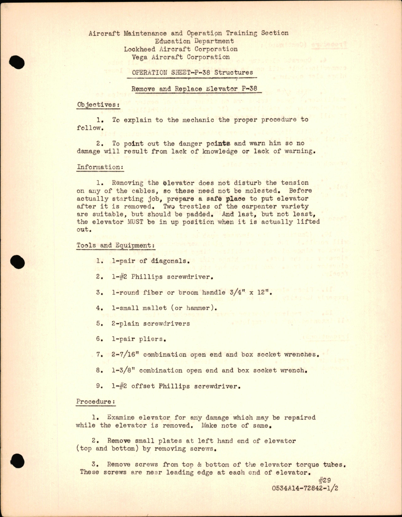 Sample page 1 from AirCorps Library document:  P-38 Structures - Remove & Replace Elevator for P-38