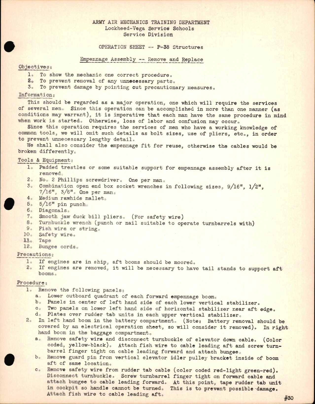 Sample page 1 from AirCorps Library document: P-38 Structures - Empennage Assembly - Remove & Replace