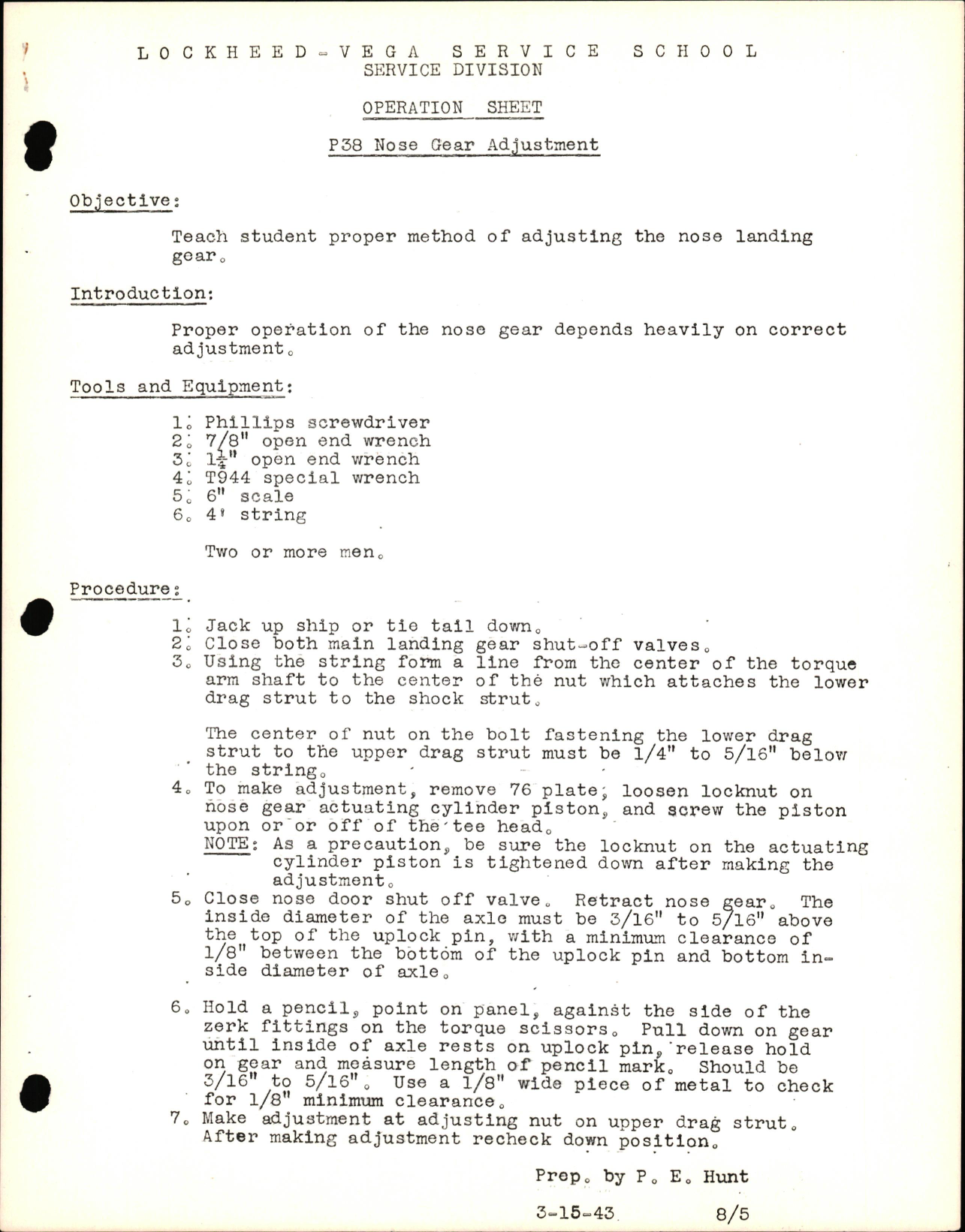 Sample page 1 from AirCorps Library document:  P-38 Nose Gear Adjustment
