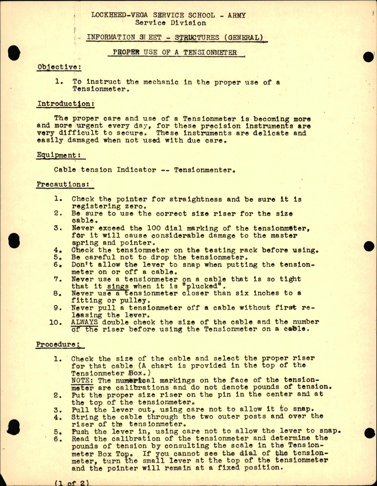 Sample page 1 from AirCorps Library document: Structures General, Proper use of a Tensionmeter