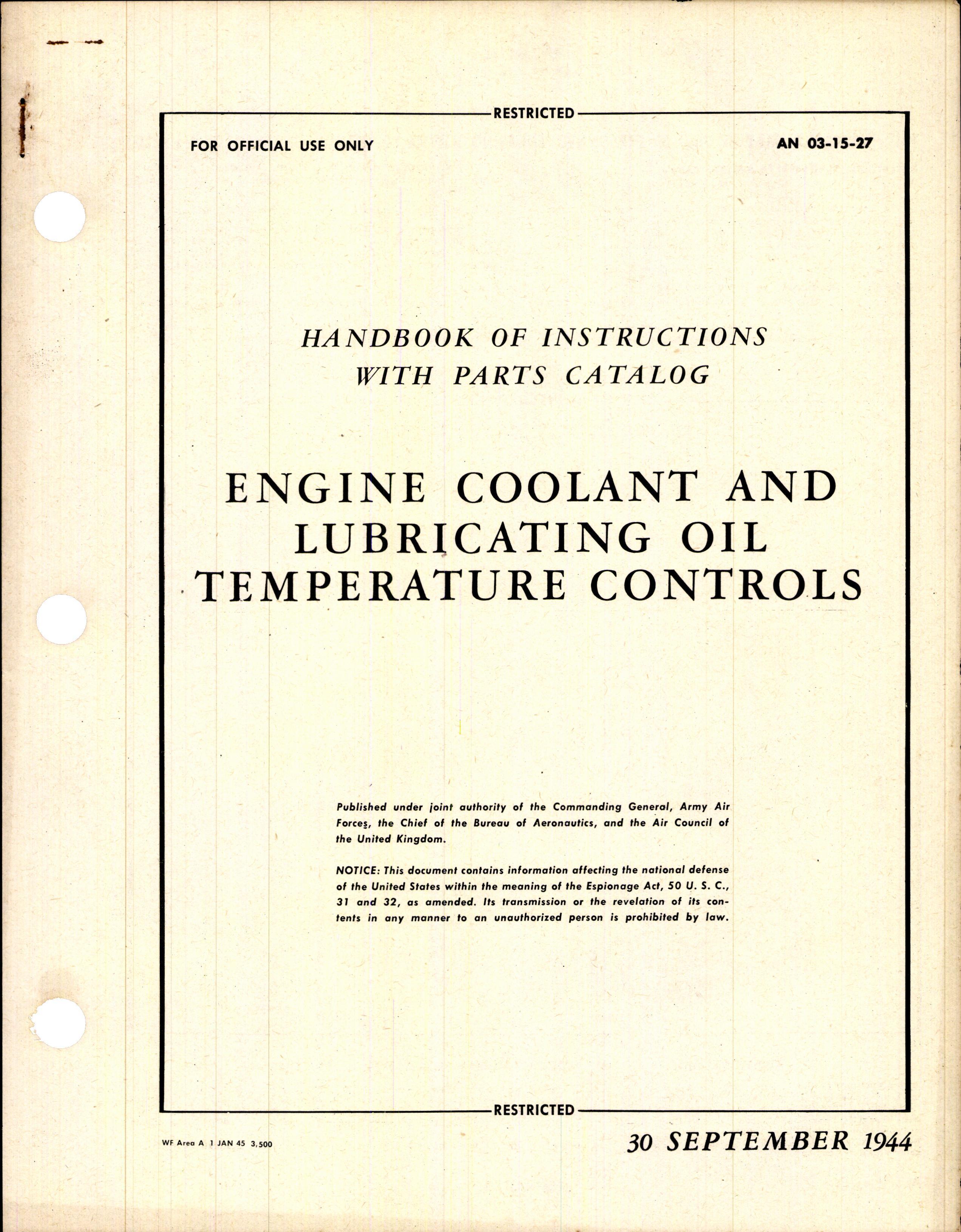 Sample page 1 from AirCorps Library document: Engine Coolant & Lubricating Oil Temperature Controls