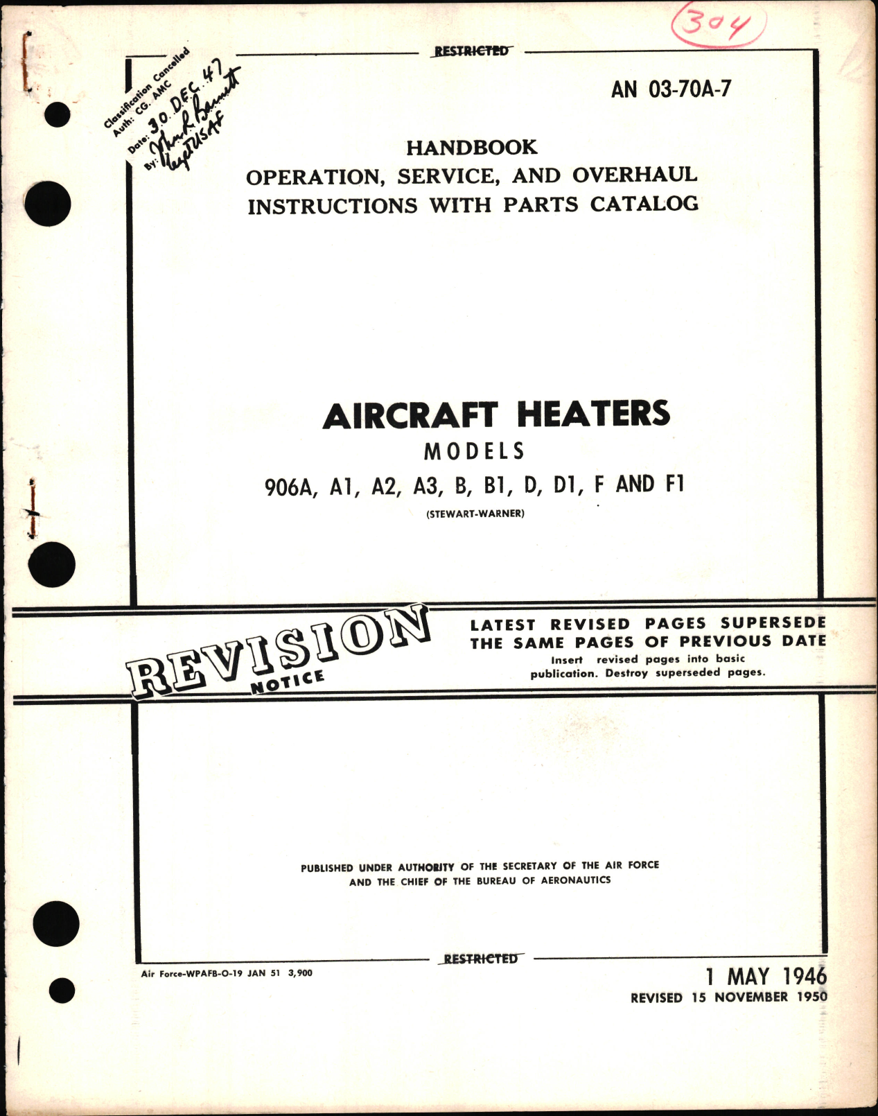 Sample page 1 from AirCorps Library document: Operation, Service, and Overhaul Instructions with Parts Catalog for Aircraft Heaters Model 906