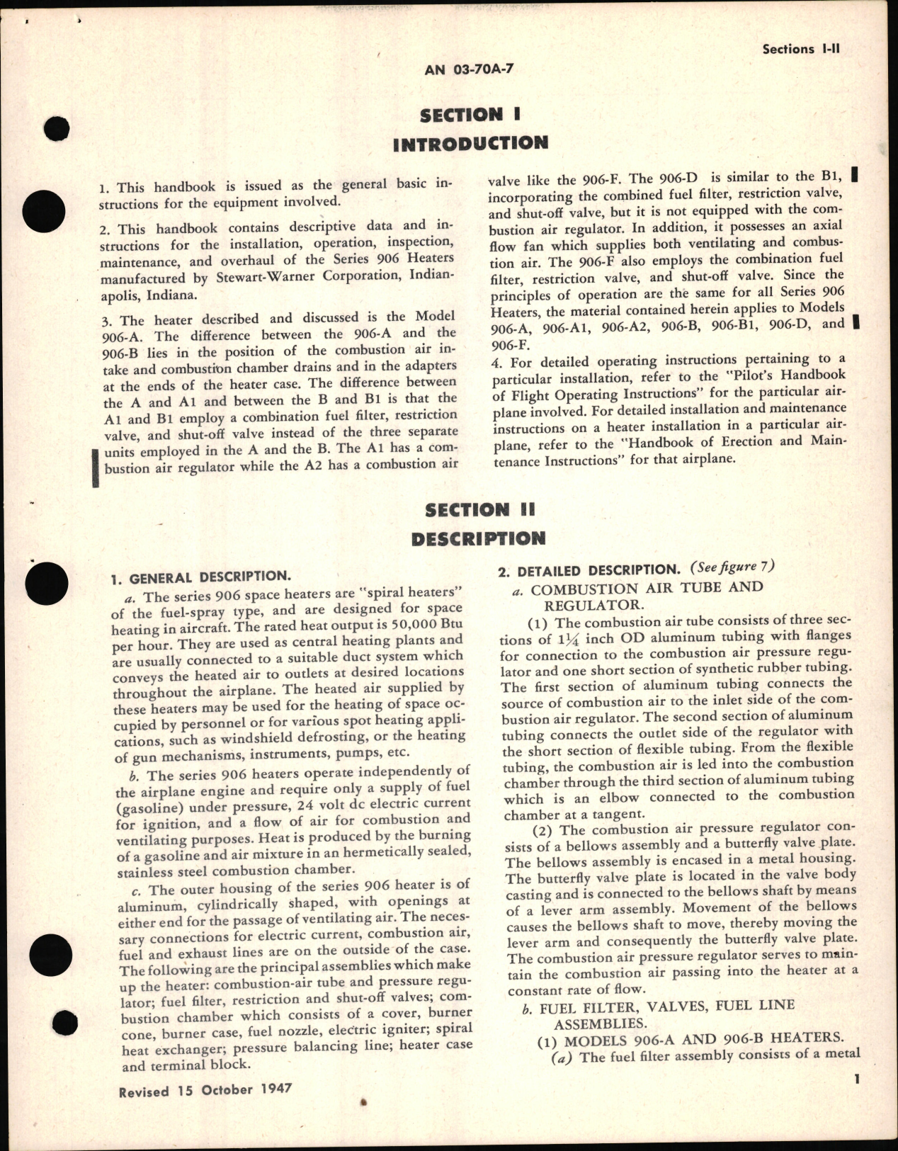 Sample page 7 from AirCorps Library document: Operation, Service, and Overhaul Instructions with Parts Catalog for Aircraft Heaters Model 906
