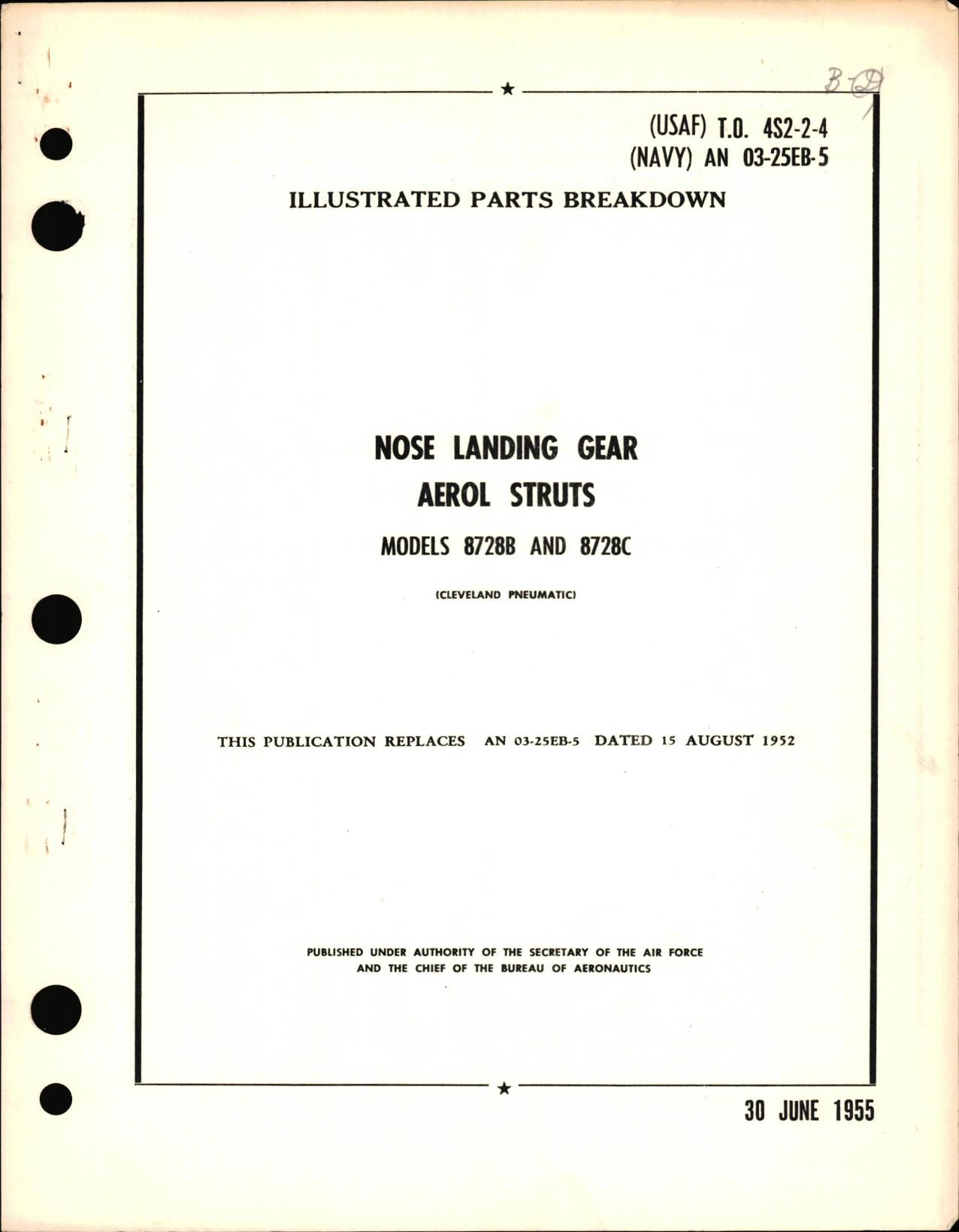 Sample page 1 from AirCorps Library document: Illustrated Parts Breakdown for Nose Landing Gear Aerol Struts Models 8728B & 8728C 